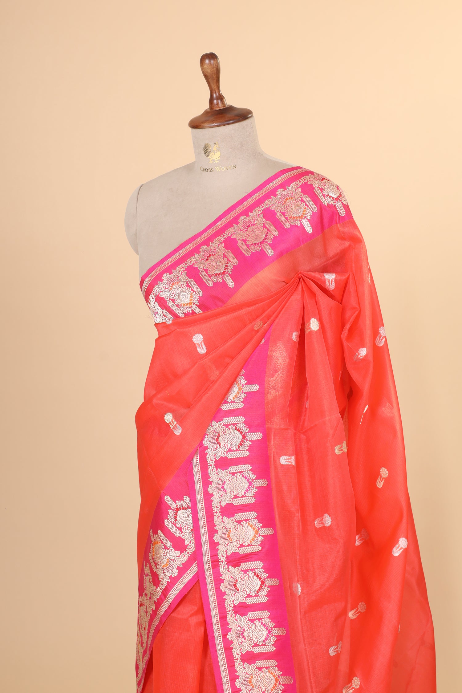 Orange Organza Silk Saree With Contrast Border