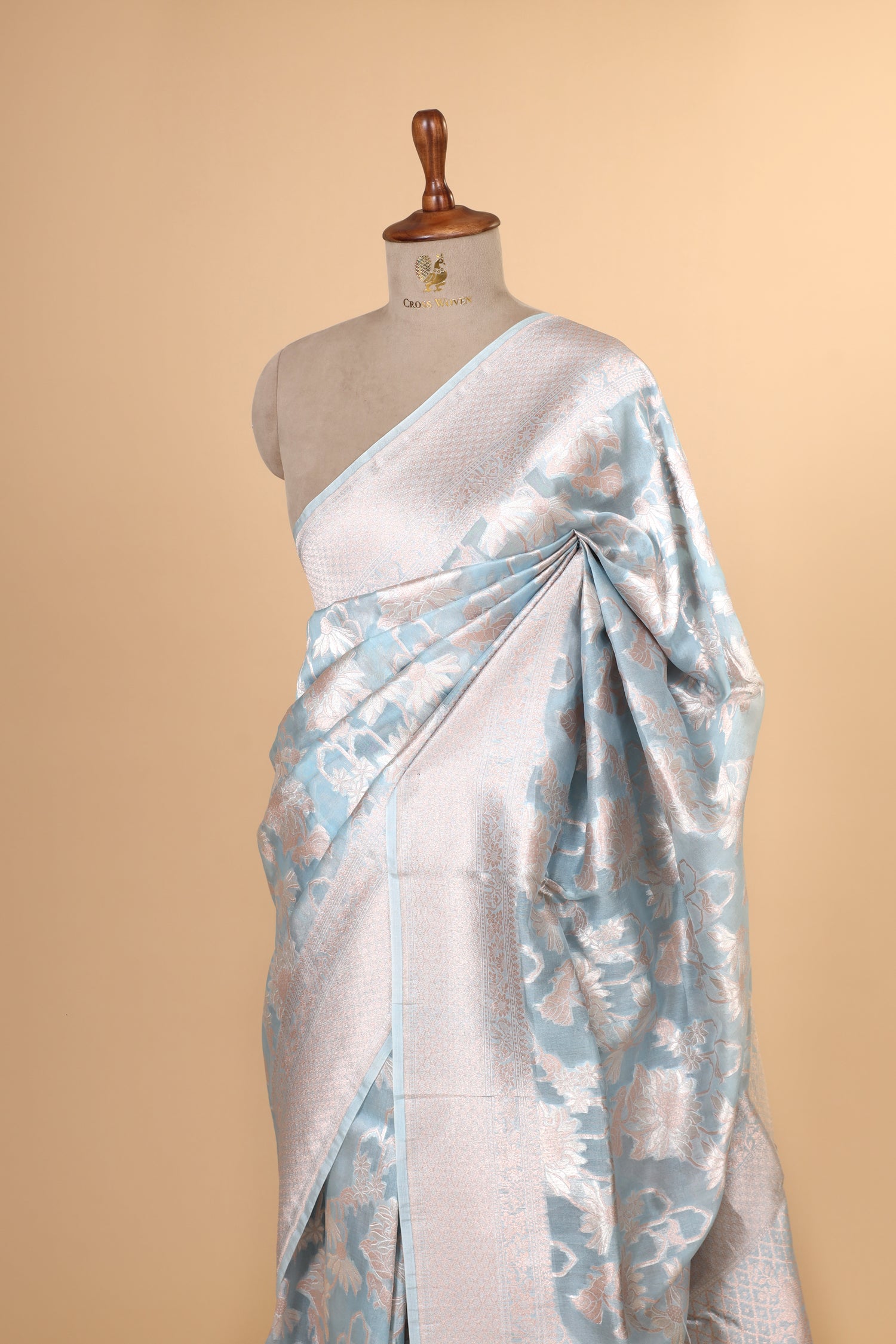 Powder Blue Organza Silk Saree With Floral Jaal