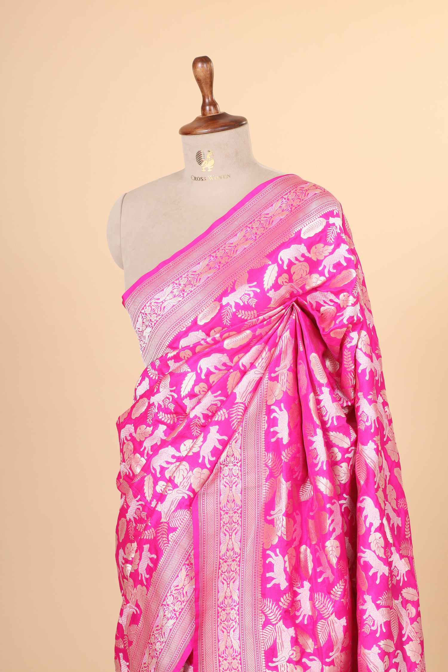 Bright Pink Handwoven Pure Banarasi Katan Silk Saree
