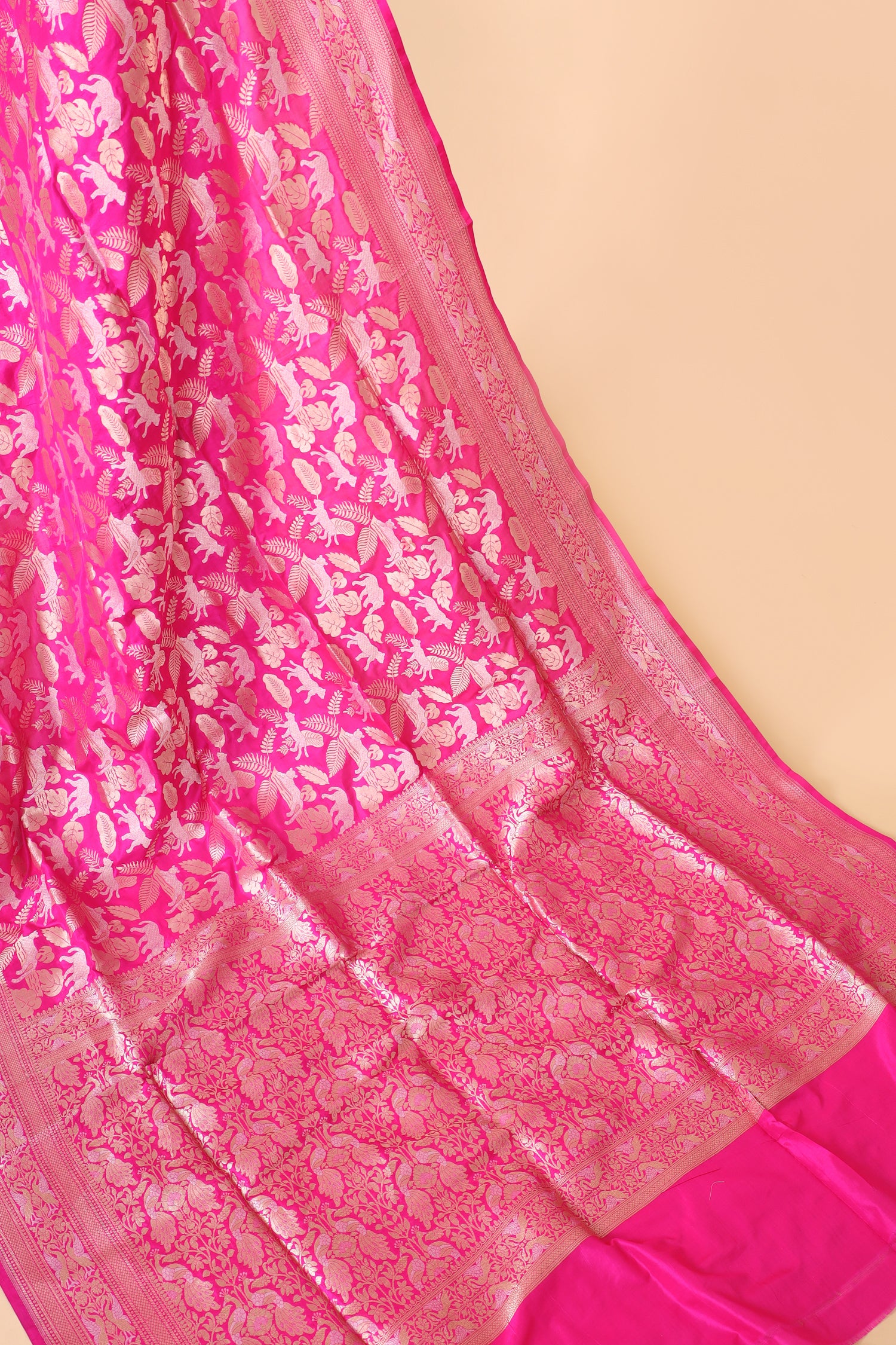 Bright Pink Handwoven Pure Banarasi Katan Silk Saree
