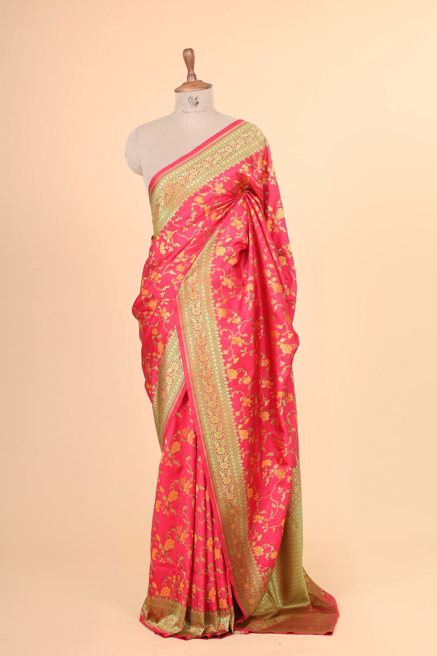 Hot Pink Handwoven Pure Banarasi Katan Silk Saree