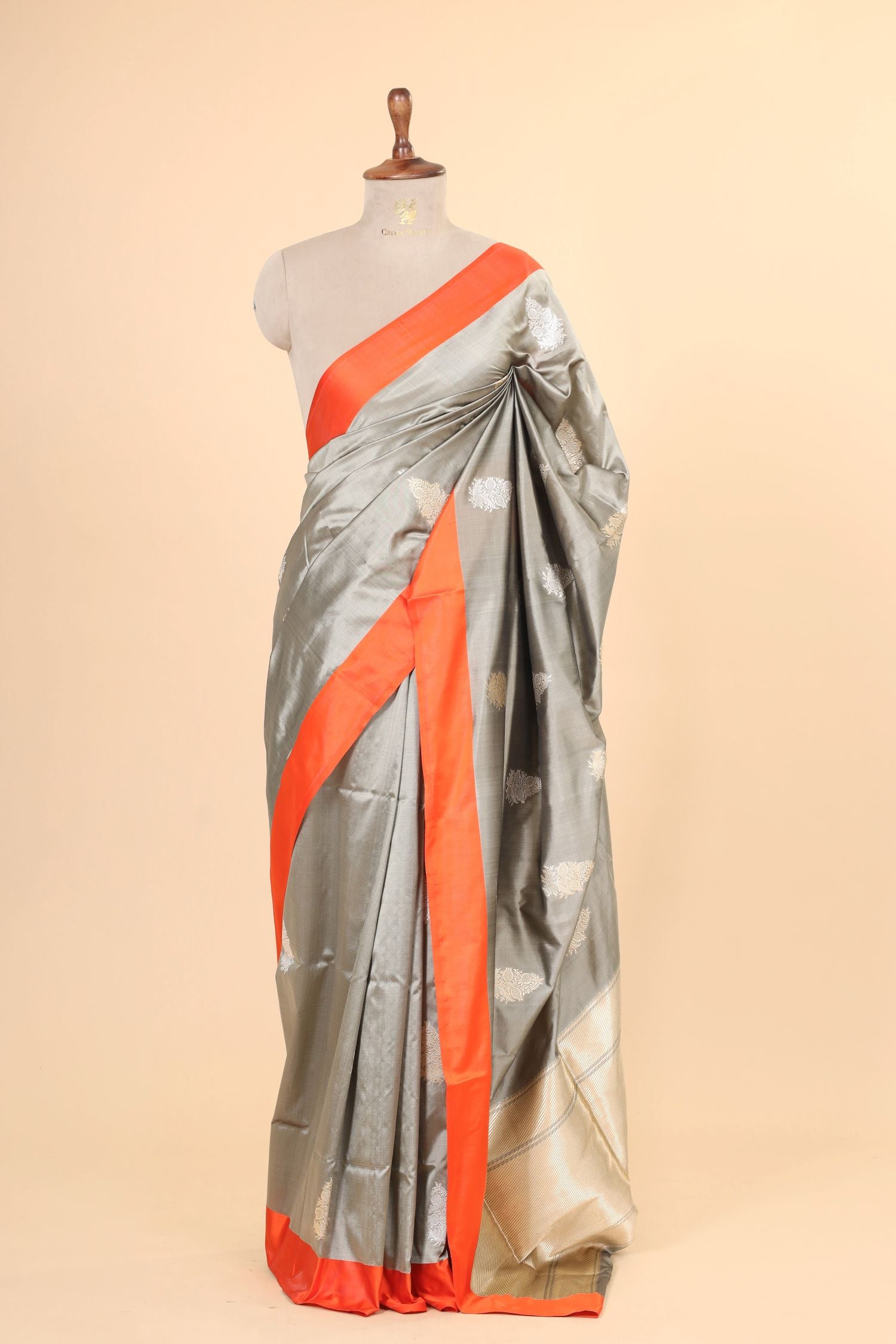 Gray Handwoven Pure Banarasi Katan Silk Saree