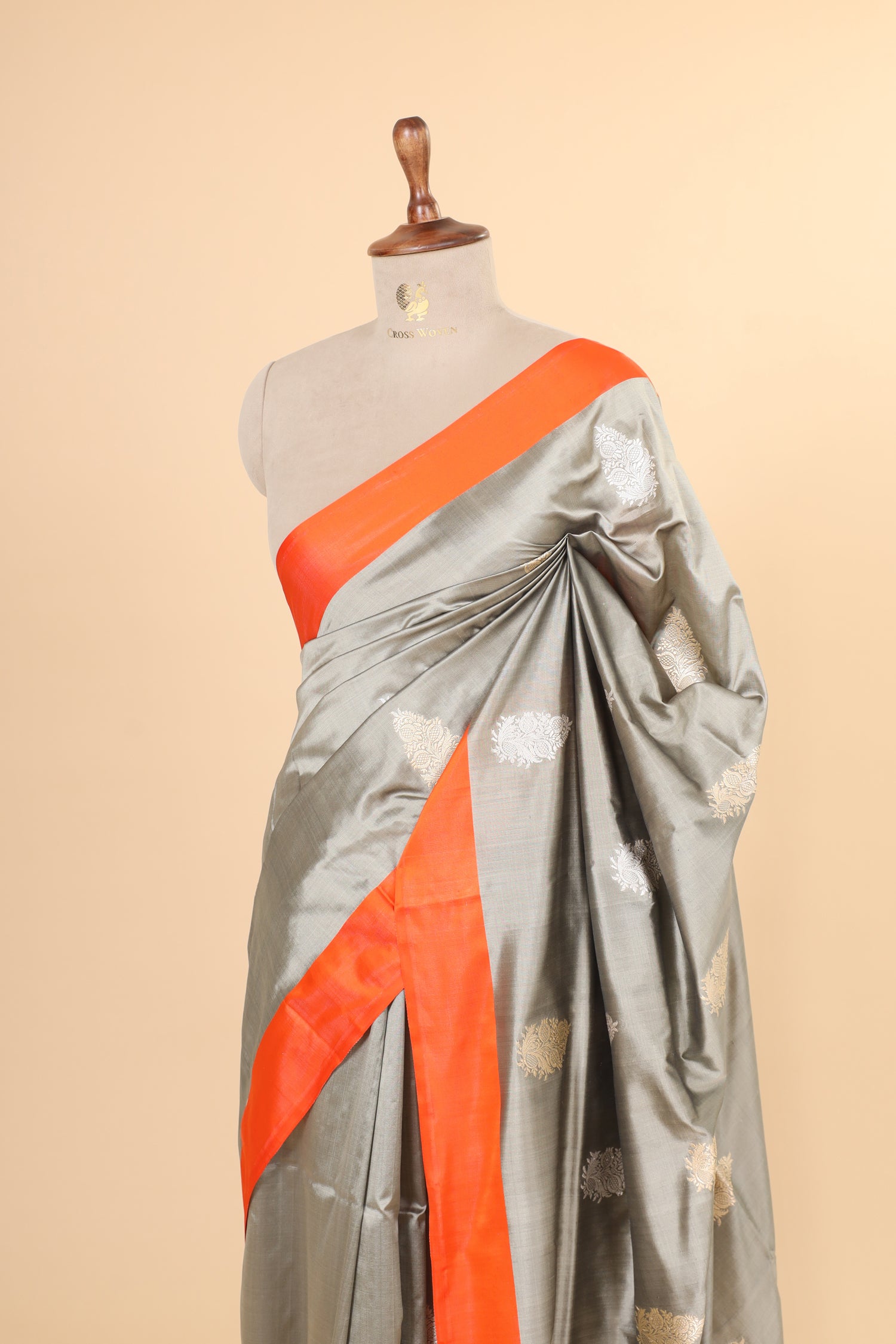 Gray Handwoven Pure Banarasi Katan Silk Saree