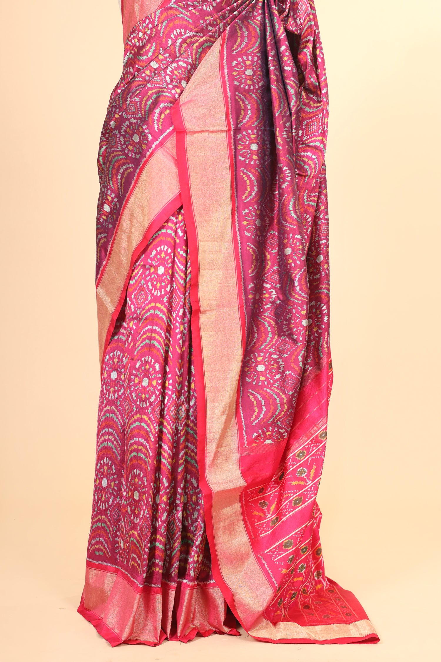 Magenta Pink Katan Silk Ikkat Patola Saree