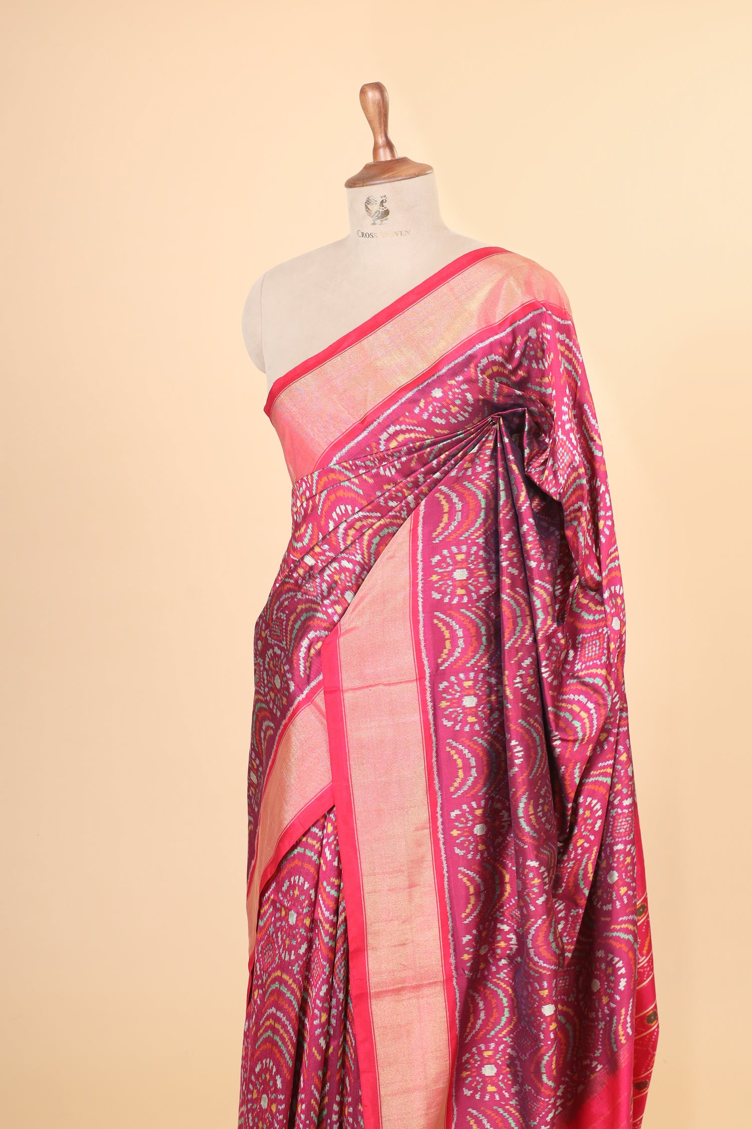Magenta Pink Katan Silk Ikkat Patola Saree