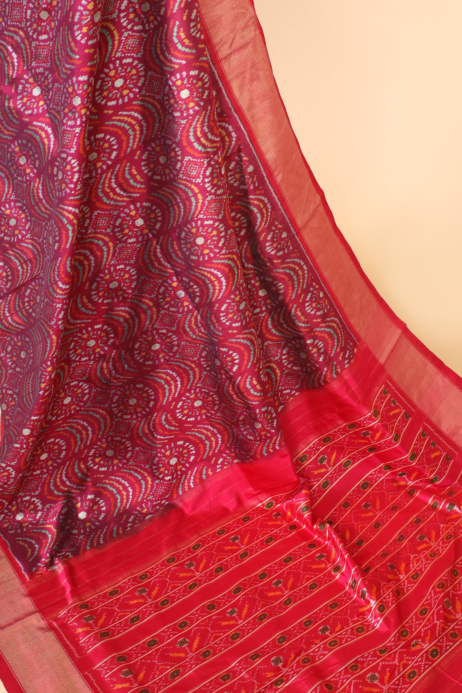 Magenta Pink Katan Silk Ikkat Patola Saree