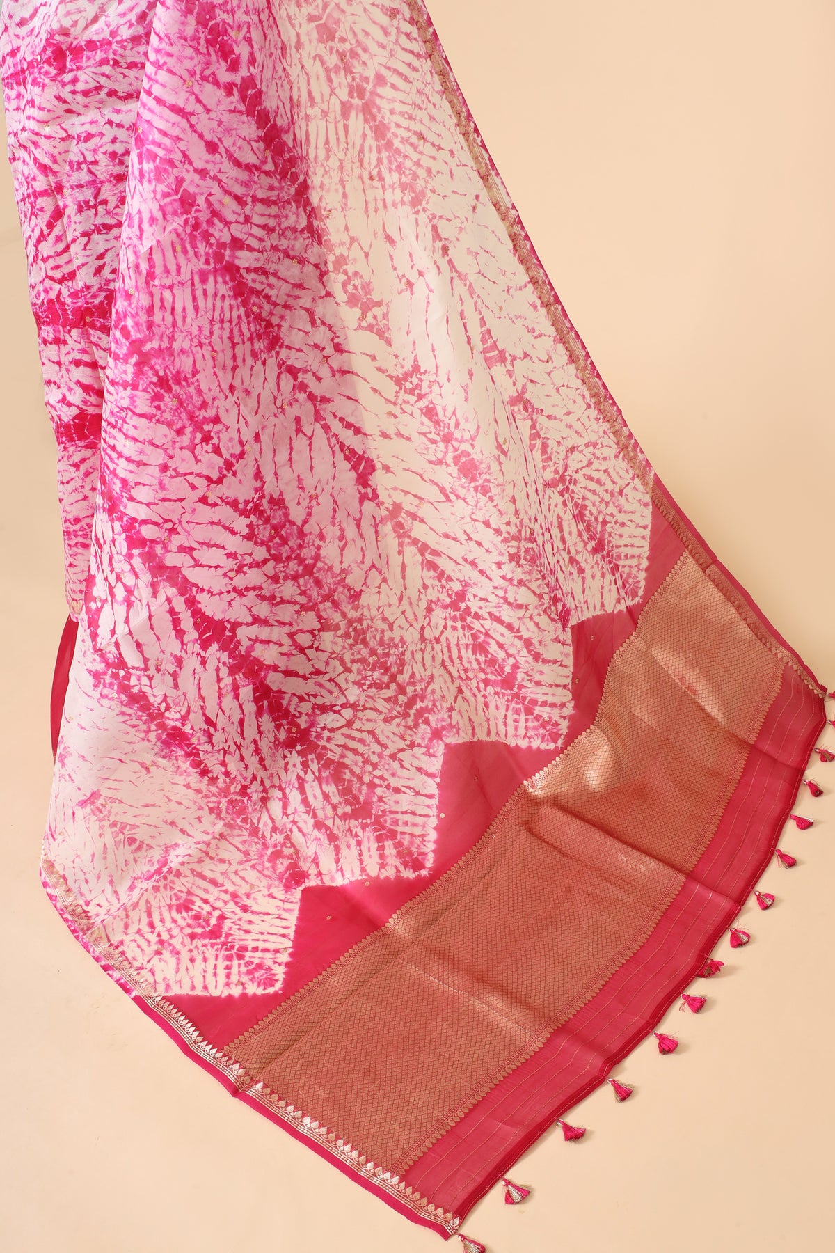 Pink Arashi Dye Organza Silk Saree