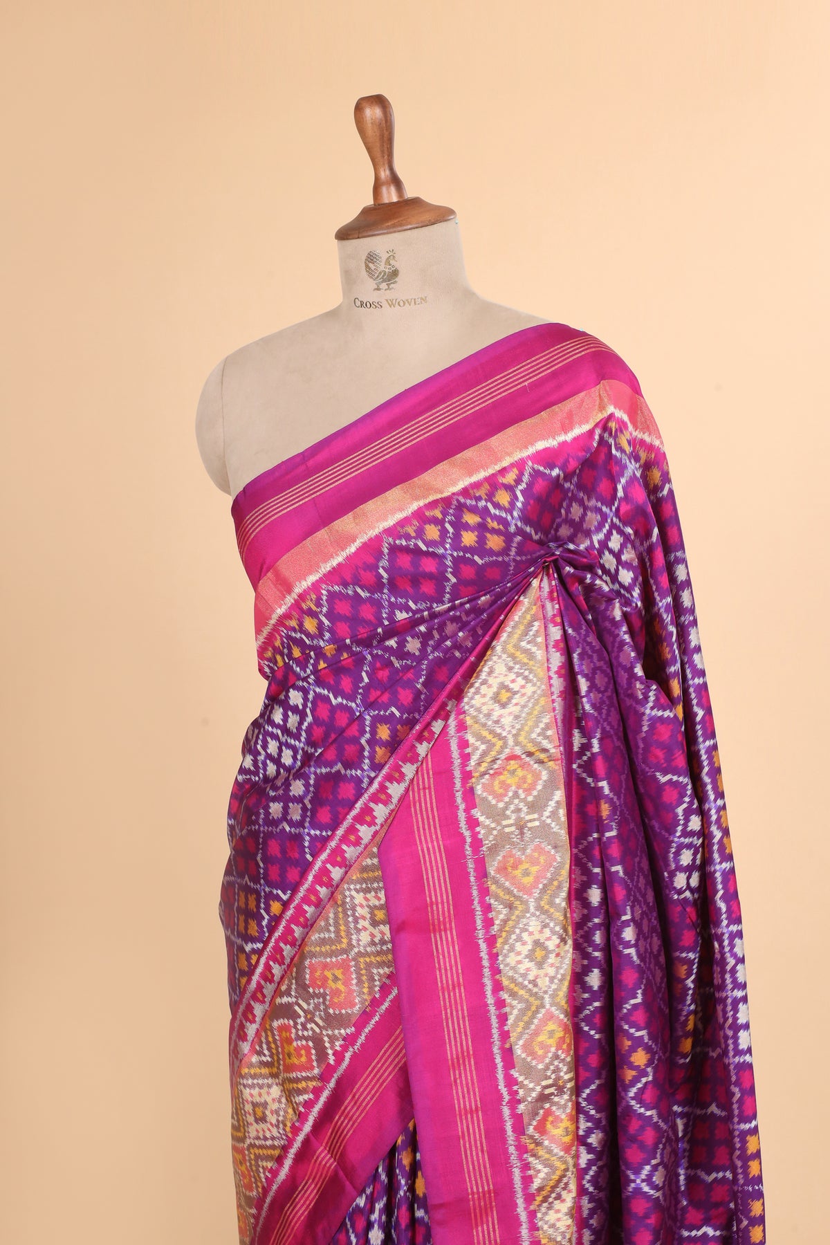 Purple Pure Katan Silk Patola Saree with Multicolour Geometric Pattern