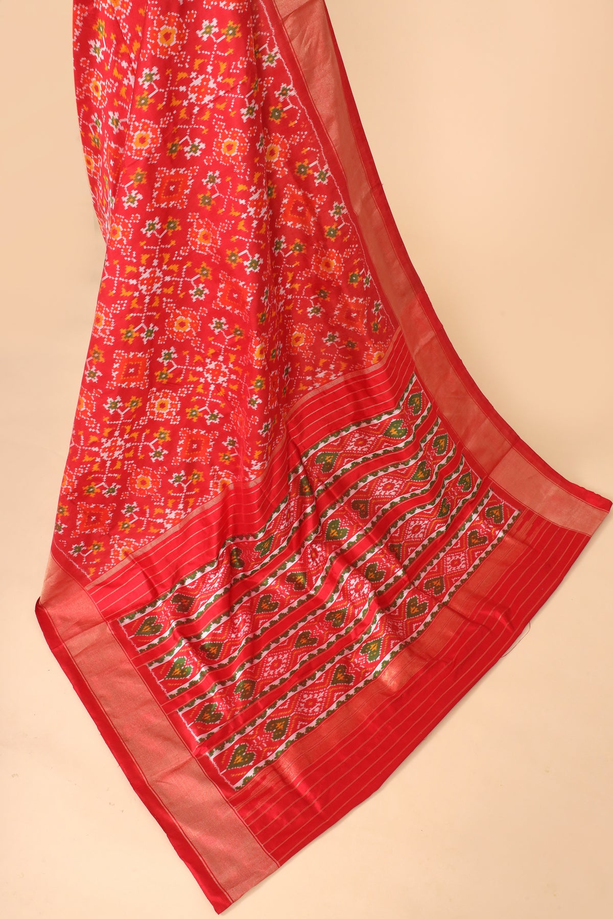 Red Pure Katan Silk Patola Saree with Intricate Allover Motifs