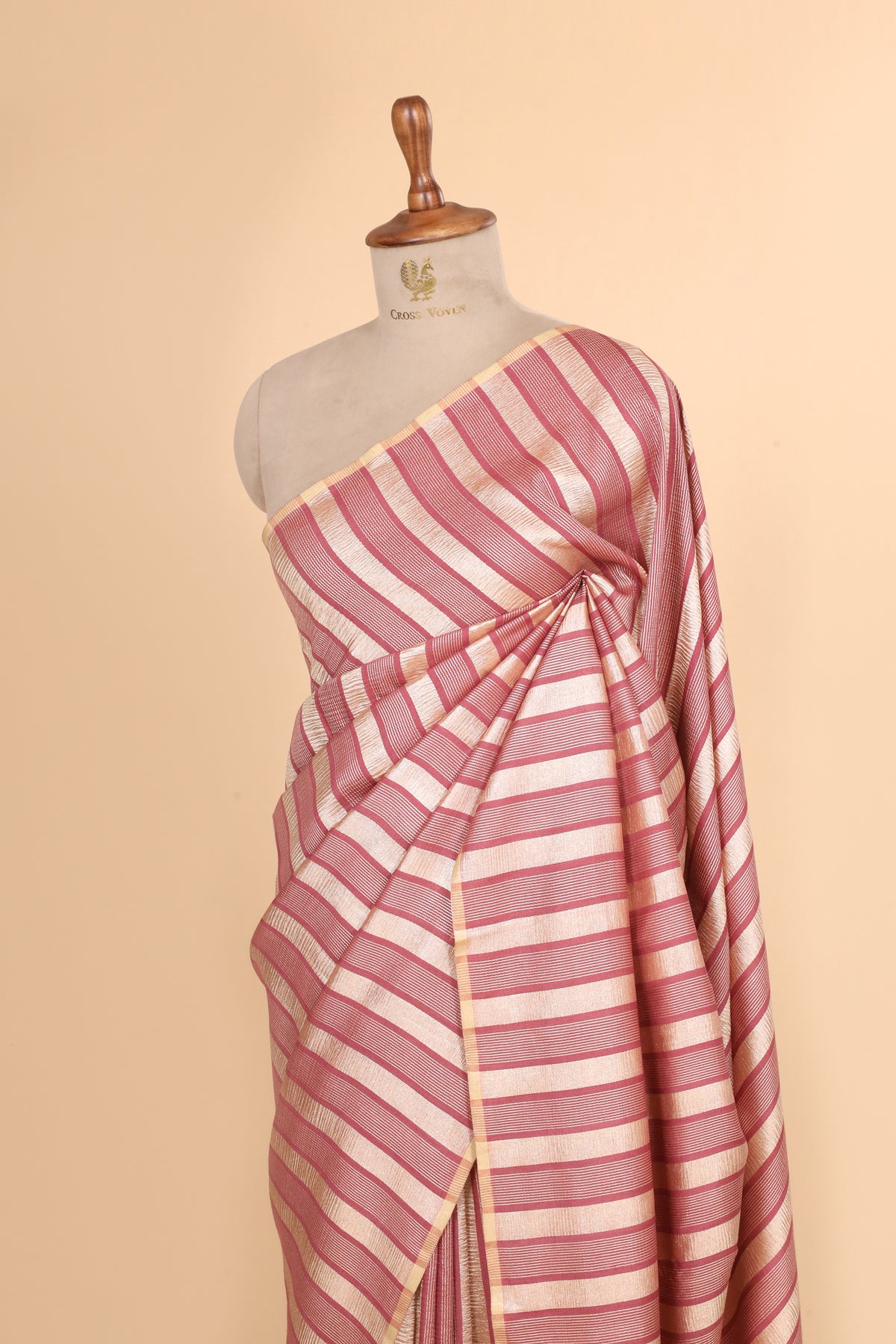 Dusty Rose Gold Zari Striped Munga Silk Saree