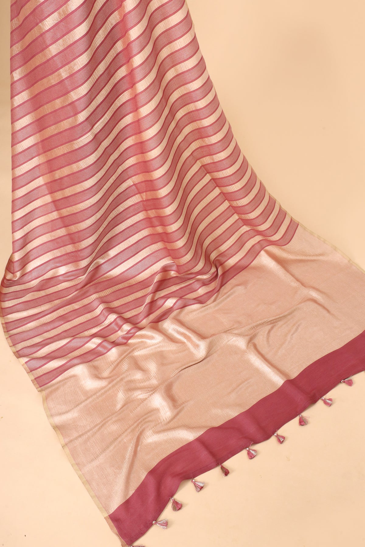 Dusty Rose Gold Zari Striped Munga Silk Saree