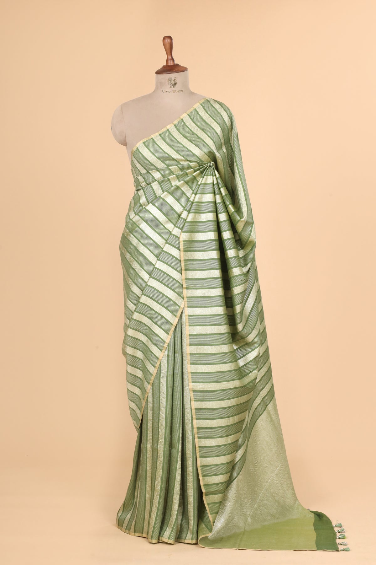 Mint Green Gold Zari Striped Munga Silk Saree