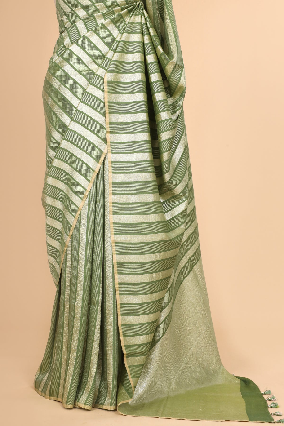 Mint Green Gold Zari Striped Munga Silk Saree