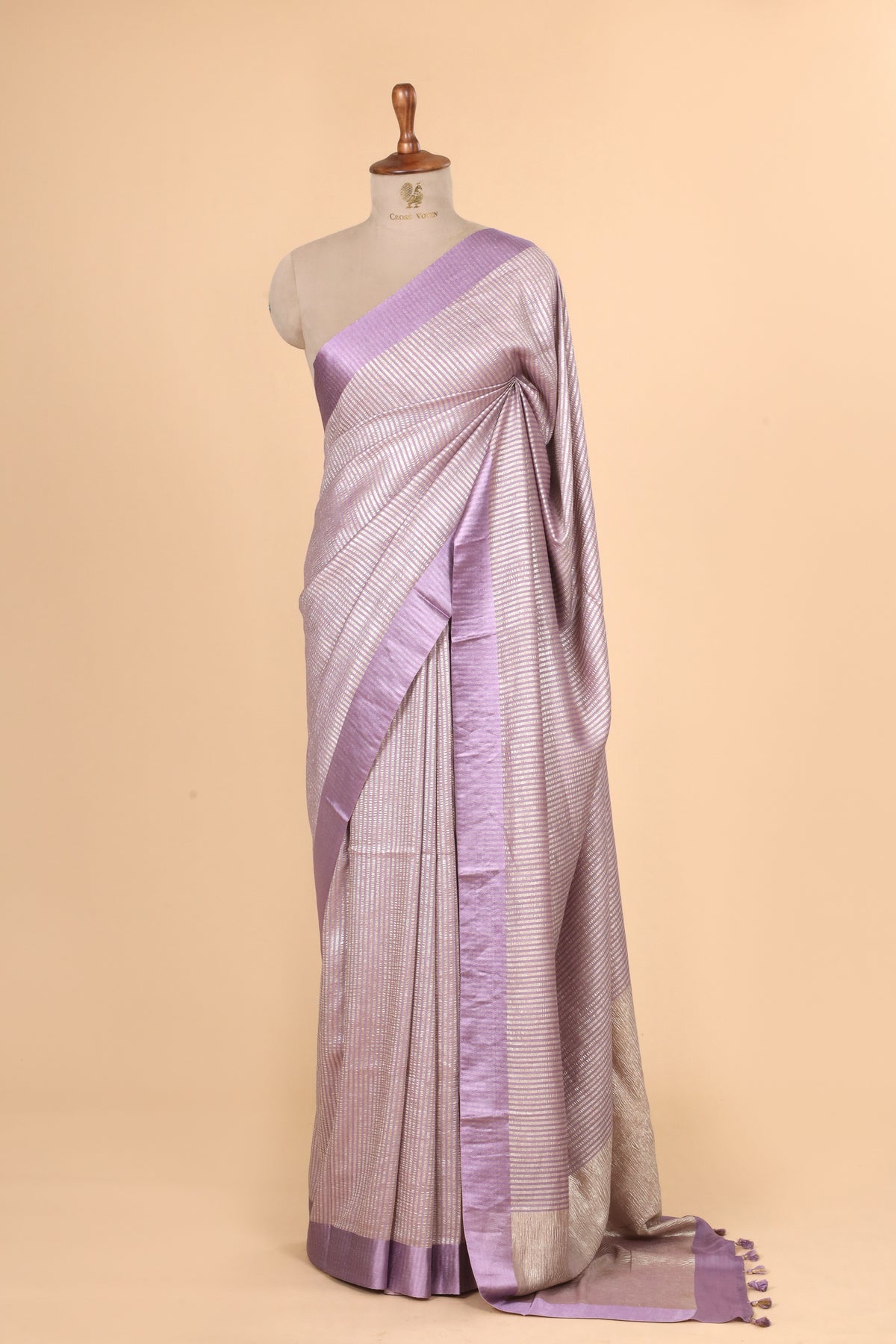 Lavender Purple Pure Munga Silk Saree With Zari Stripe