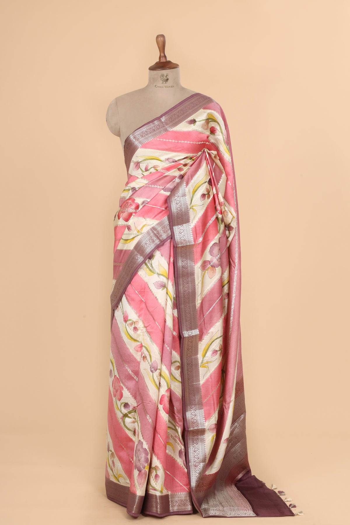 Pink Rangkat Handbrush Pure Chiniya Silk Saree