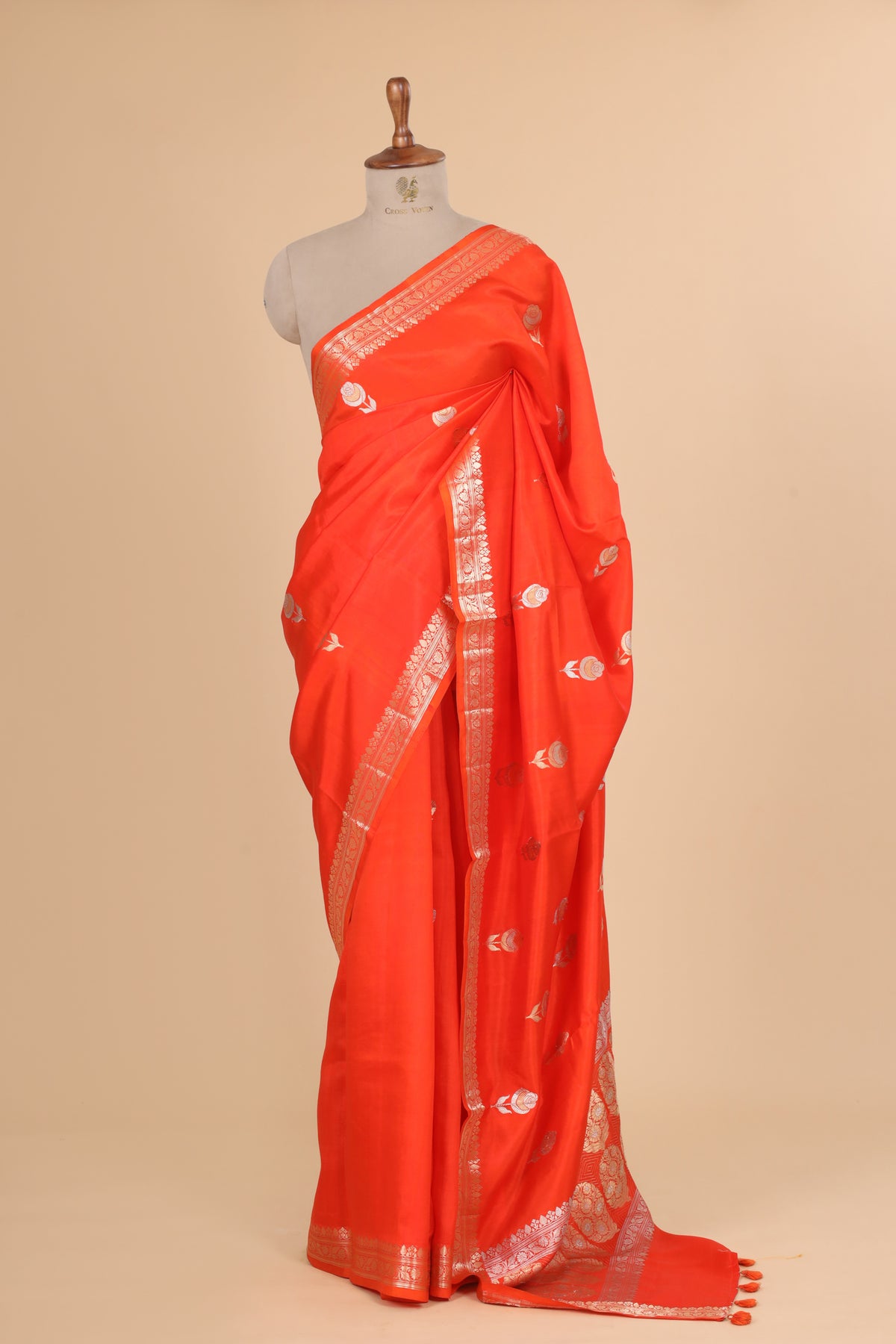 Orange Handwoven Pure Banarasi Soft Silk Saree