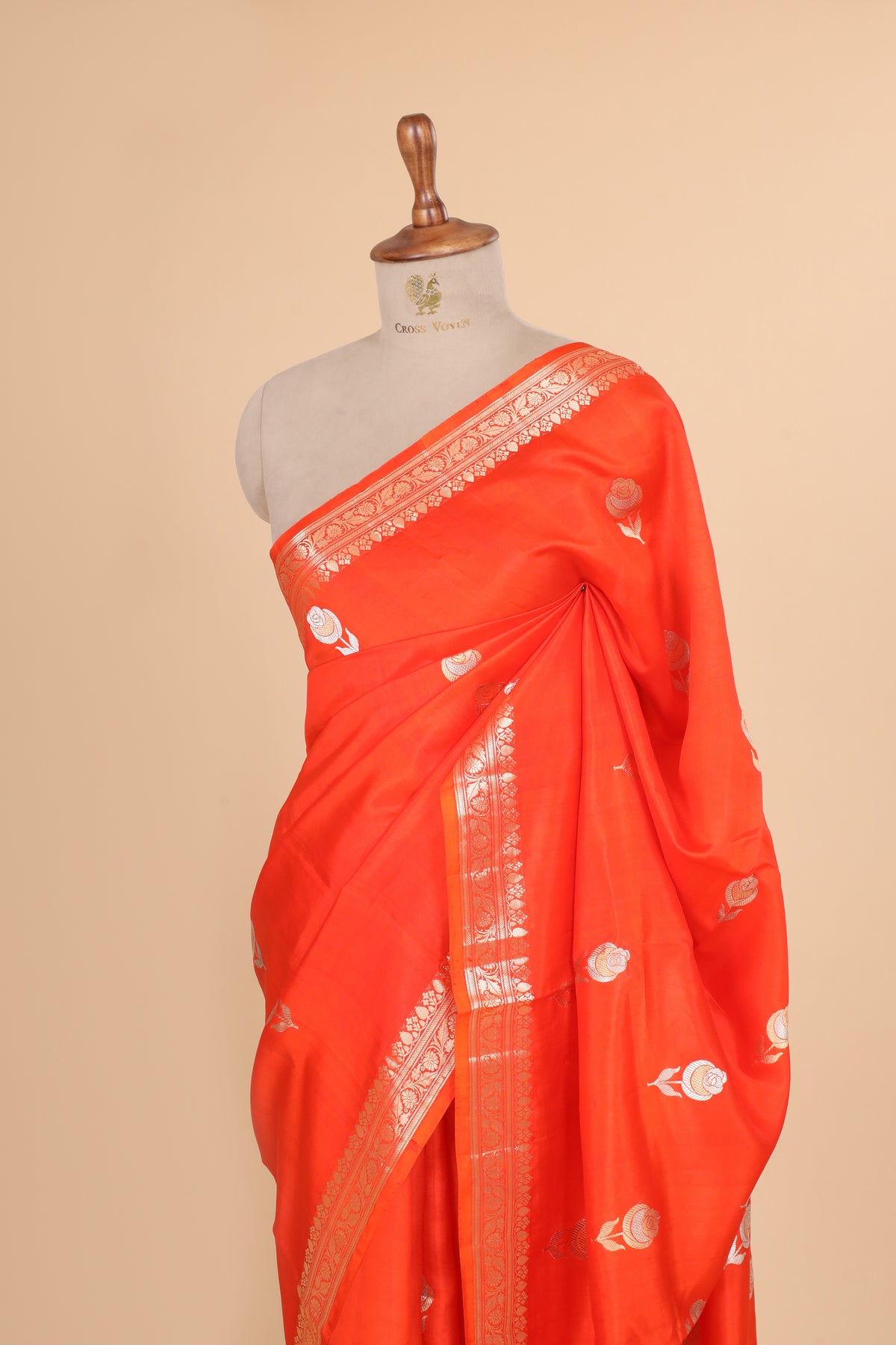 Orange Handwoven Pure Banarasi Soft Silk Saree
