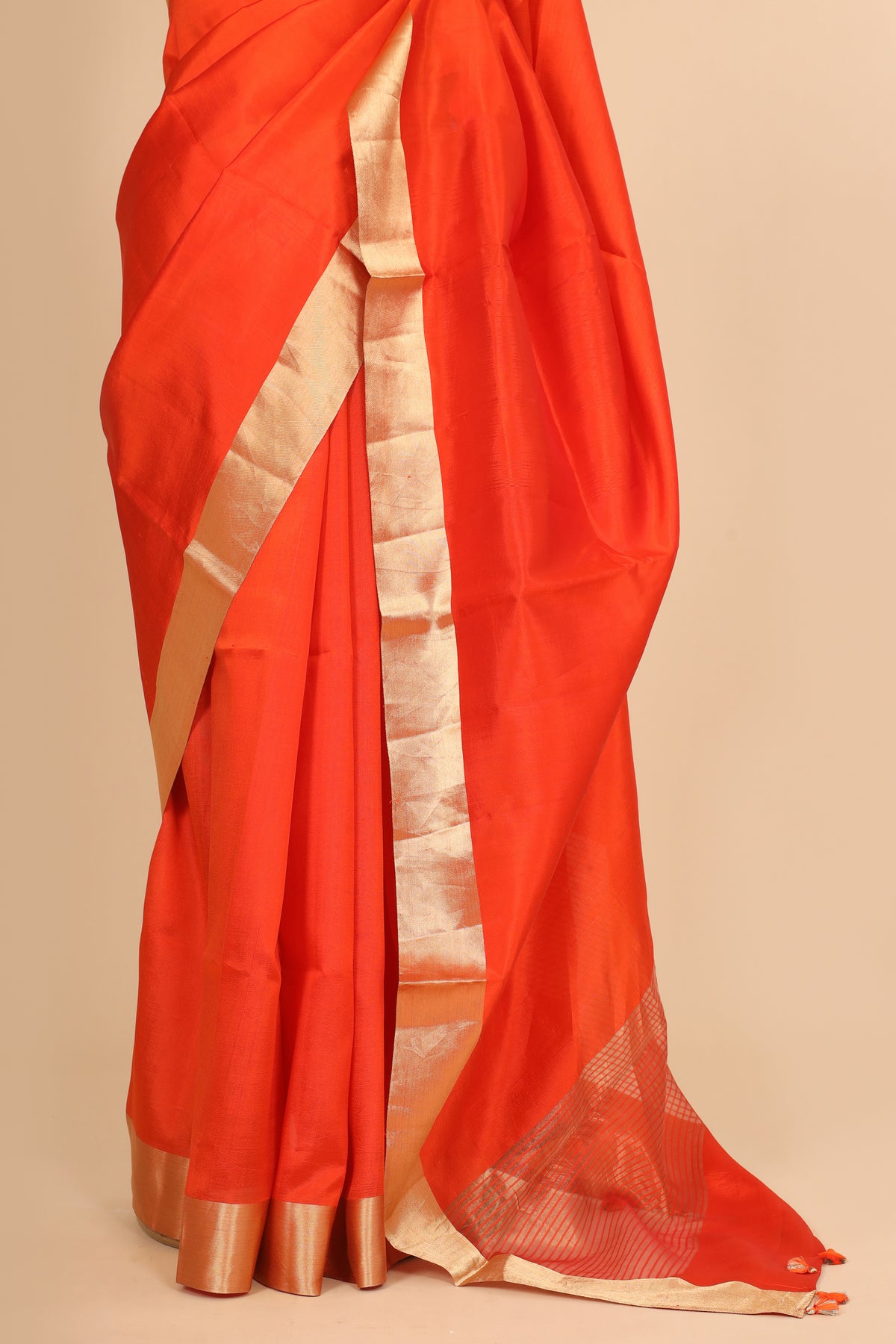 Orange Plain Handwoven Pure Banarasi Soft Silk Saree