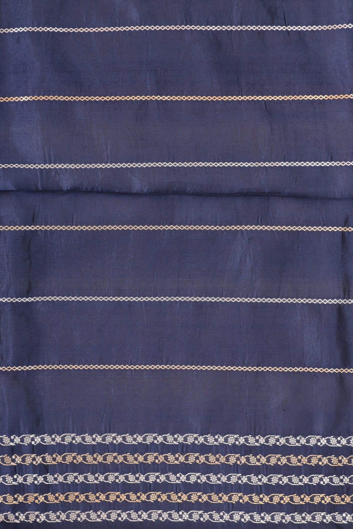Gayatri Mantra Embellished Handwoven Navy Blue Banarasi Soft Silk Saree With Peacock Motifs