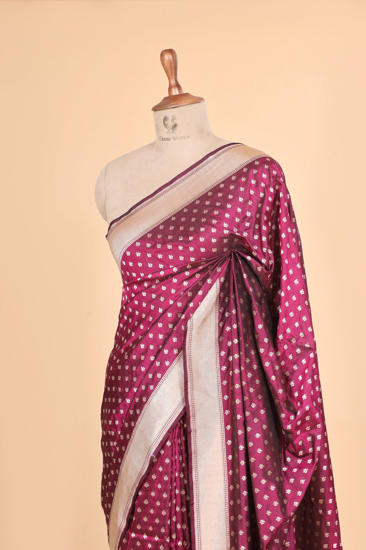 Magenta Purple Pure Banarasi Katan Silk Saree Allover Floral Booti