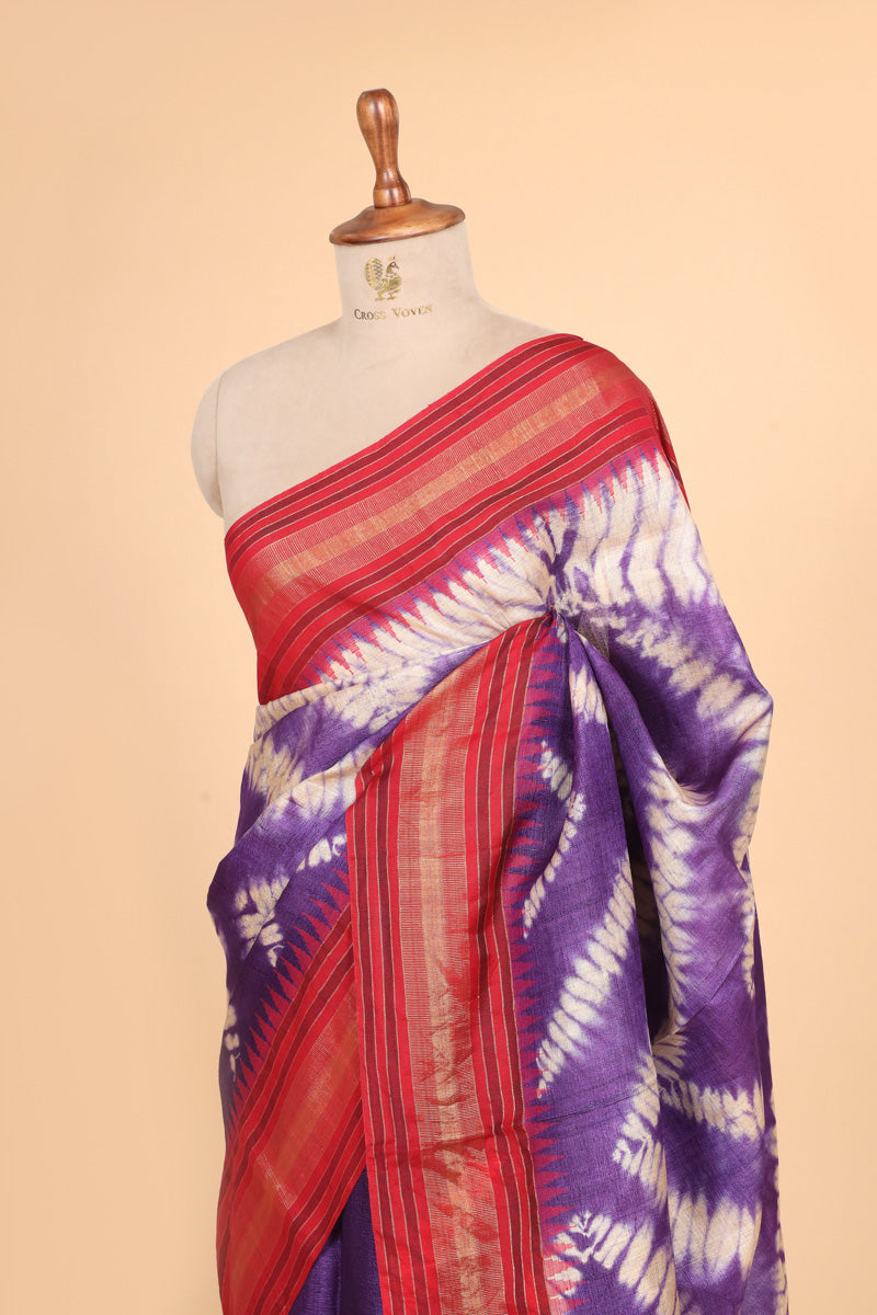 Purple Red Tie-Dye Tussar Silk Saree