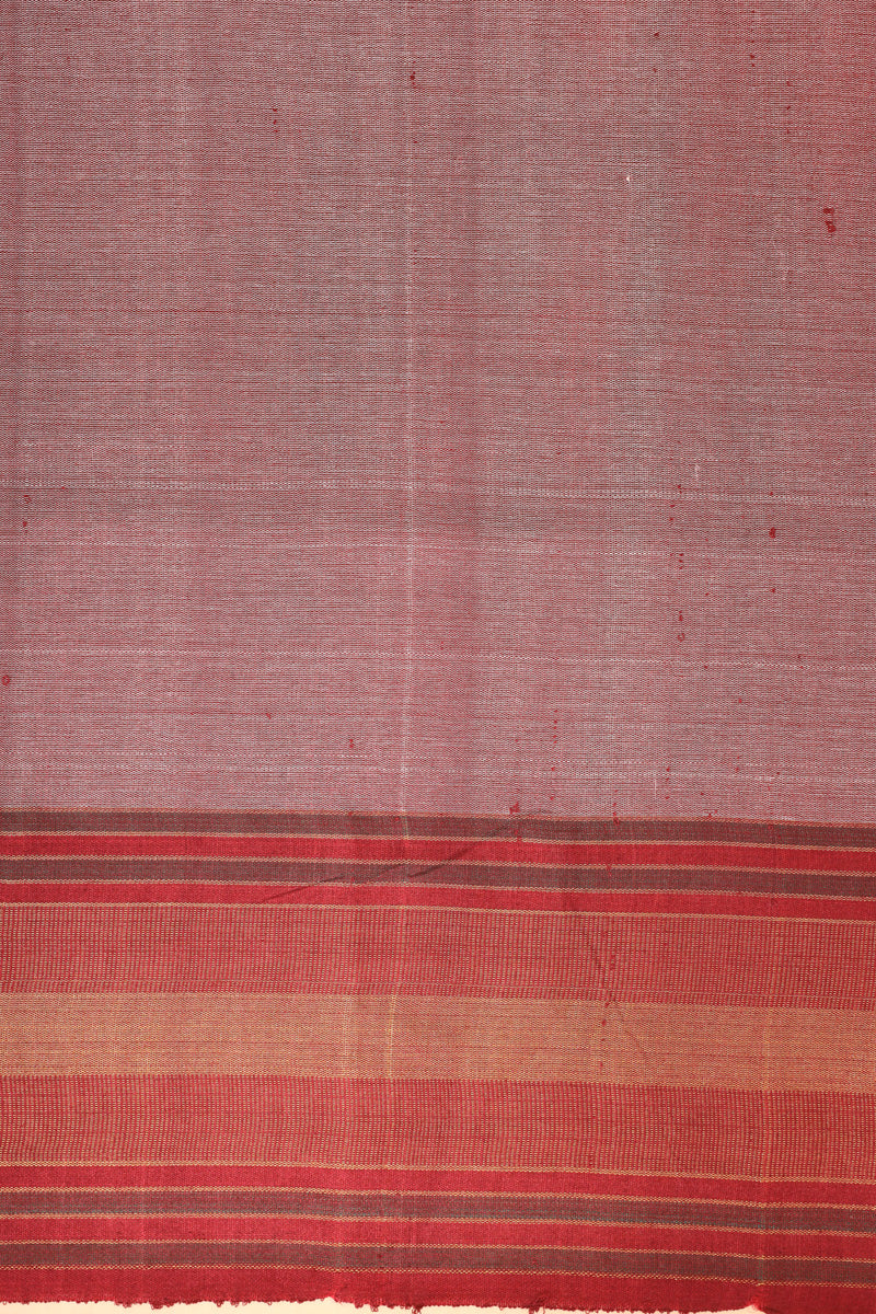 Ivory Red Handbrush Tussar Silk Floral Saree