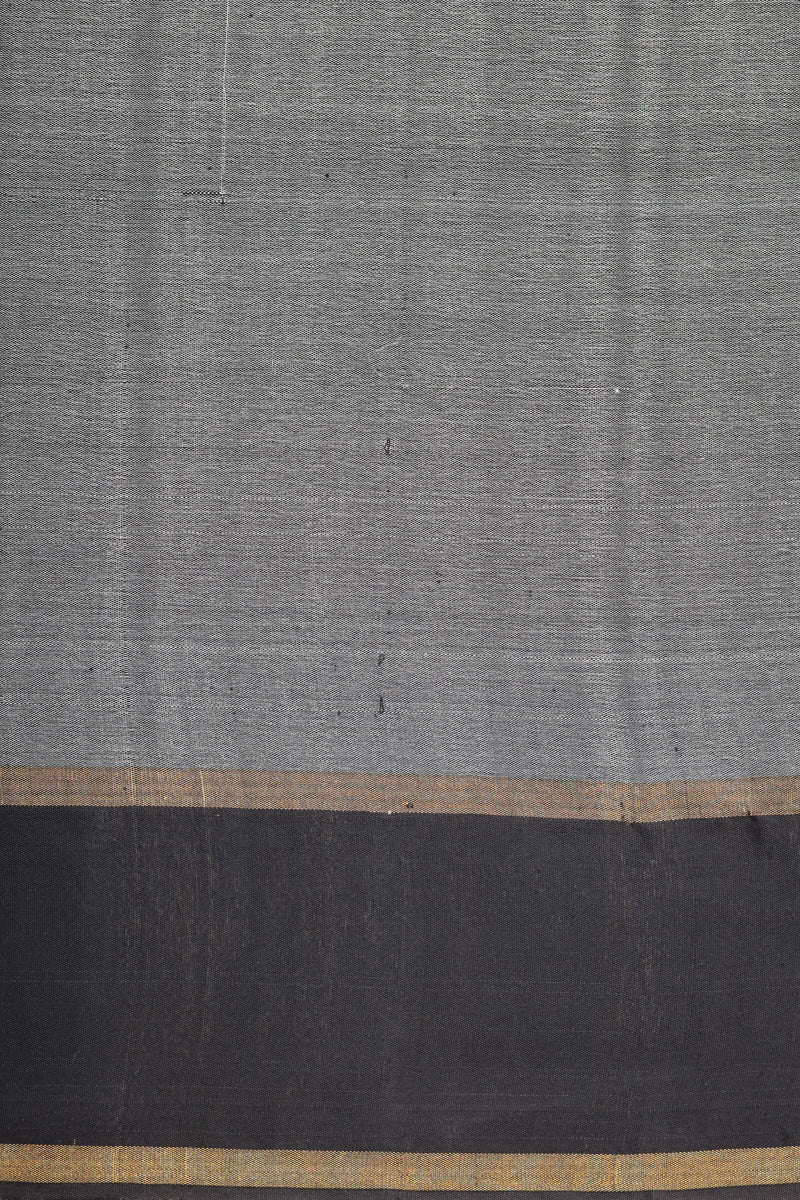 Black & Grey Handbrush Tussar Silk Floral Saree