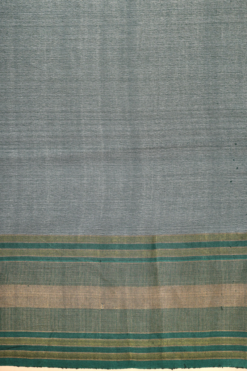 Emerald Green & Beige Handbrush Tussar Silk Floral Saree