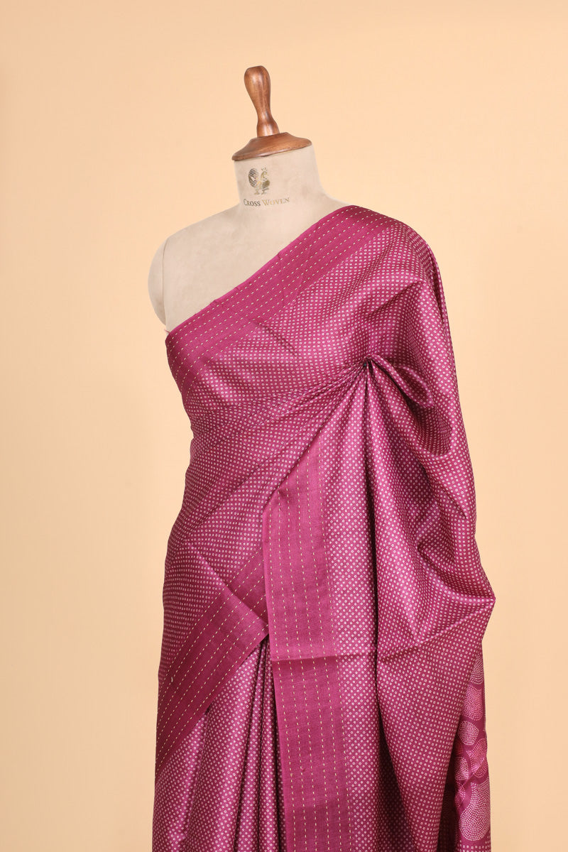 Magenta Pink Bandhani Printed Pure Tussar Silk Saree with Traditional Motifs