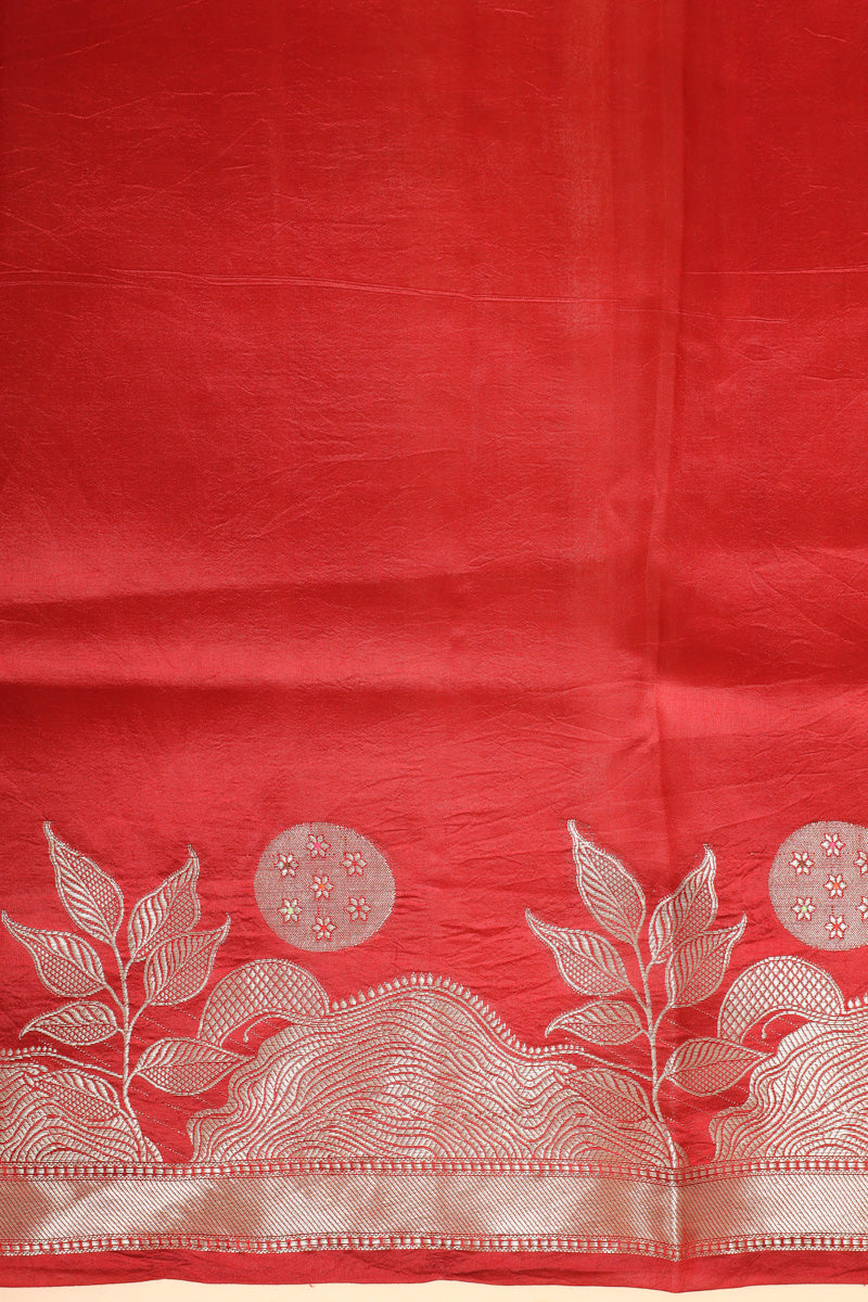 Red Pure Soft Silk Saree with Zari Leaf Motifs