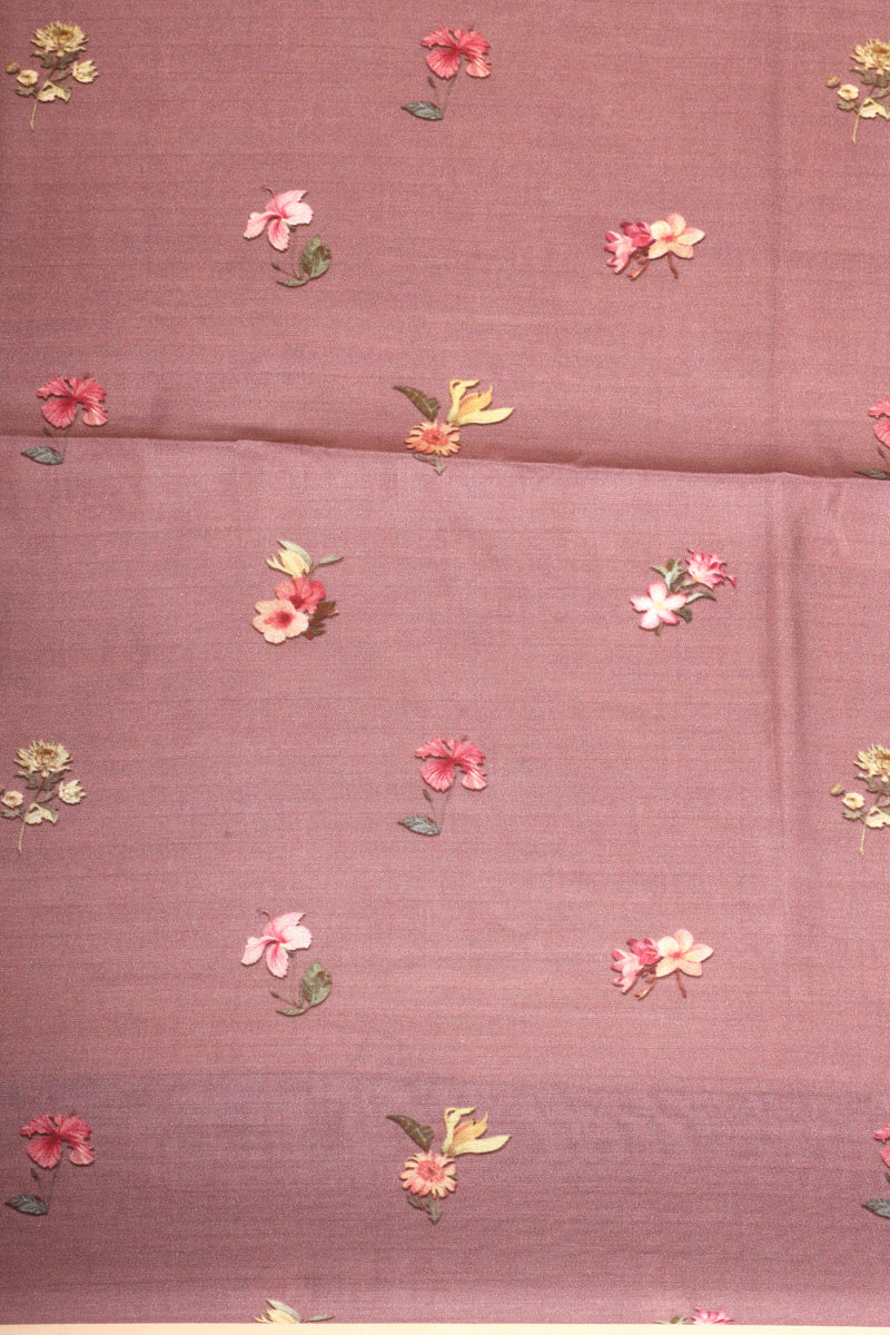 Mauve Purple Pure Chiniya Silk Saree with Floral Printed Pallu