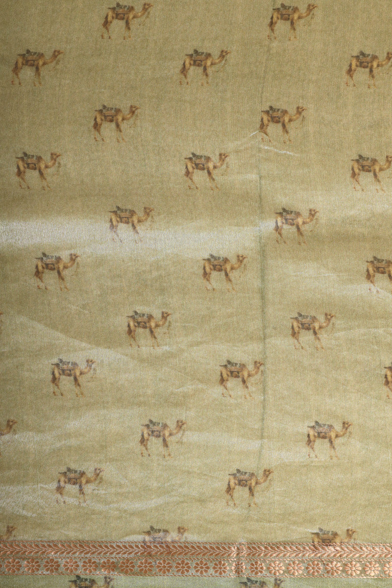 Olive Green Pure Soft Tissue Printed Saree