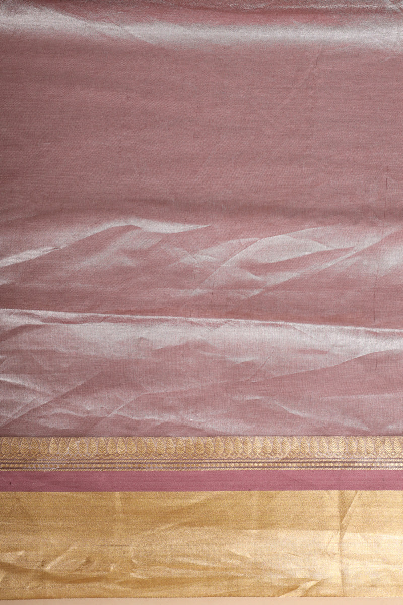 Blush Pink Plain Pure Tissue Silk Zari Border Saree