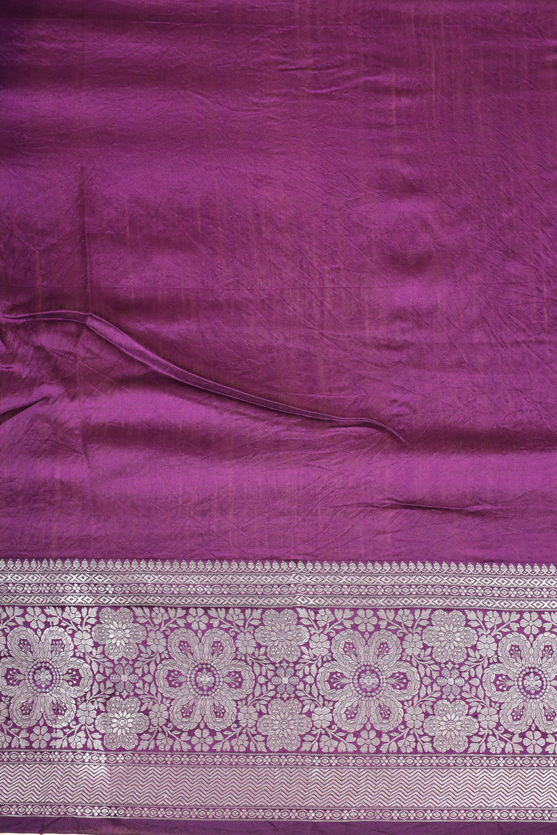 Purple Arashi Dye Organza Silk Saree with Silver Zari Border