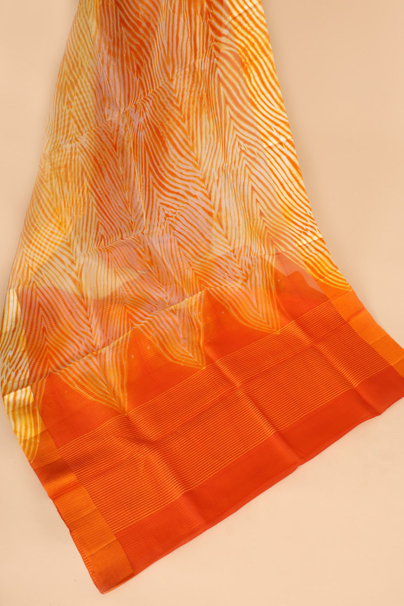 Orange Arashi Dye Organza Silk Saree with Satin Border