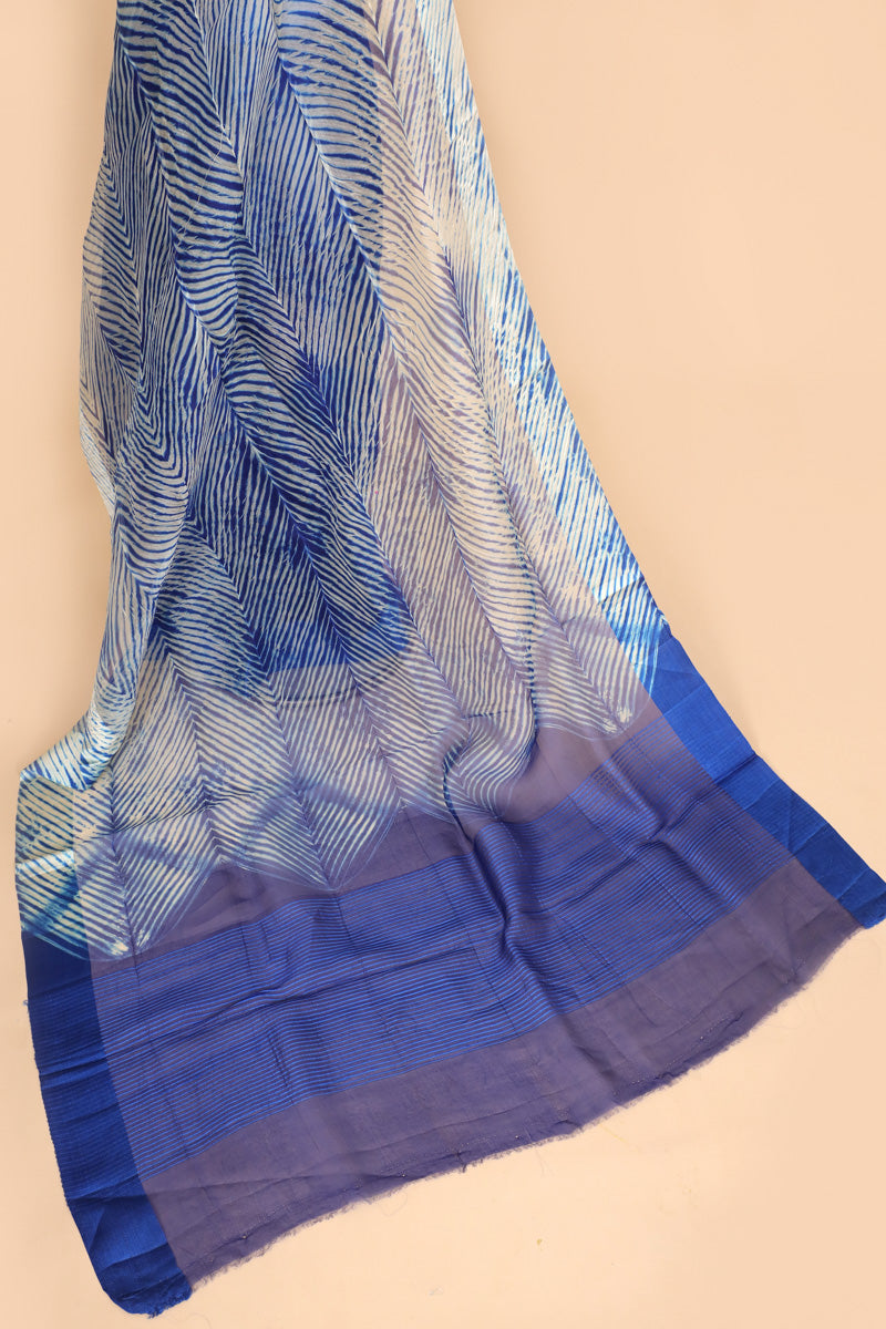 Royal Blue Arashi Dye Organza Silk Saree with Satin Border