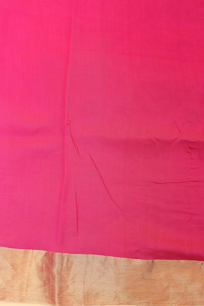 Coral Pink Arashi Dye Organza Silk Saree with Golden Zari Border