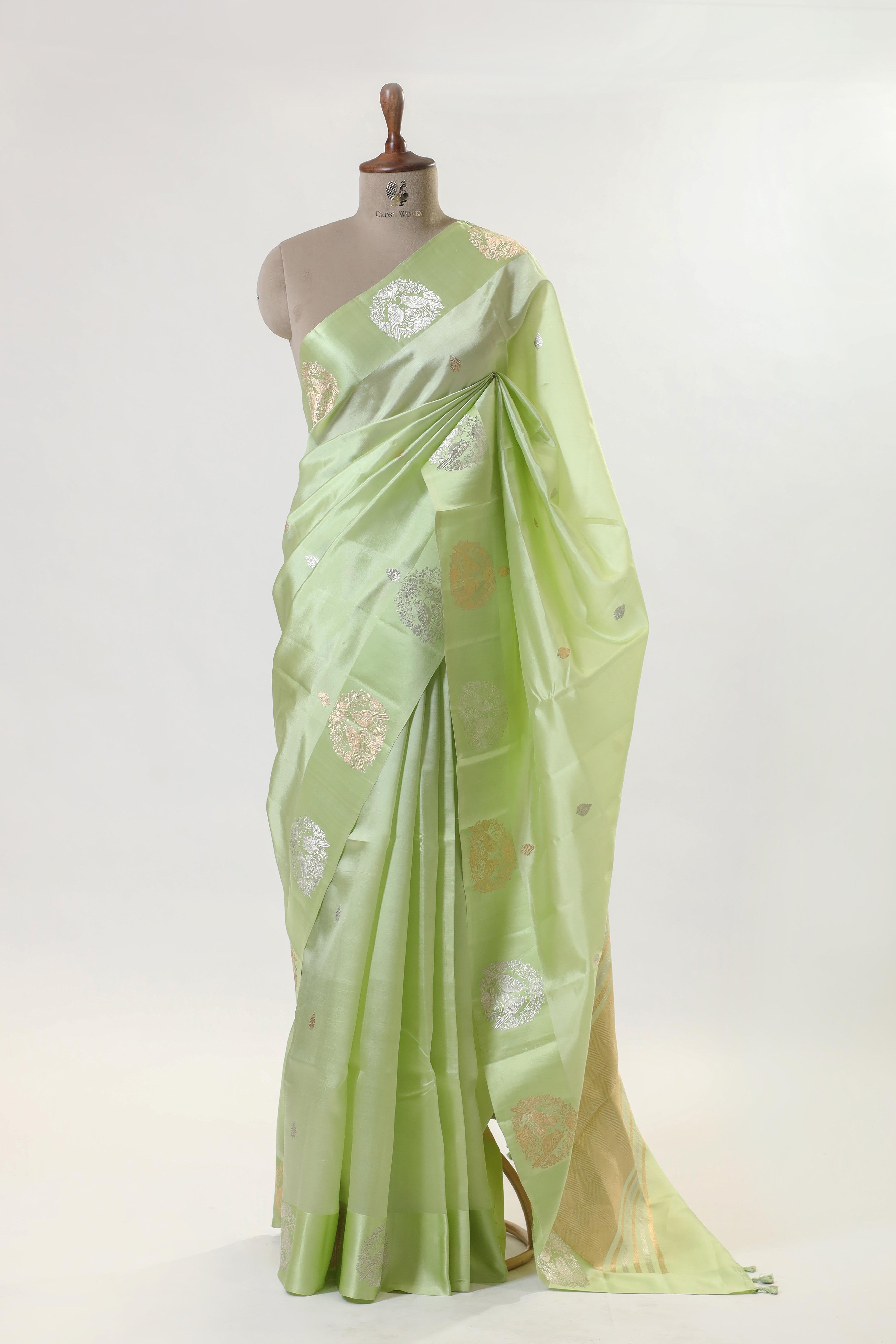 Mint Green Handwoven Pure Banarasi Katan Soft Silk Saree