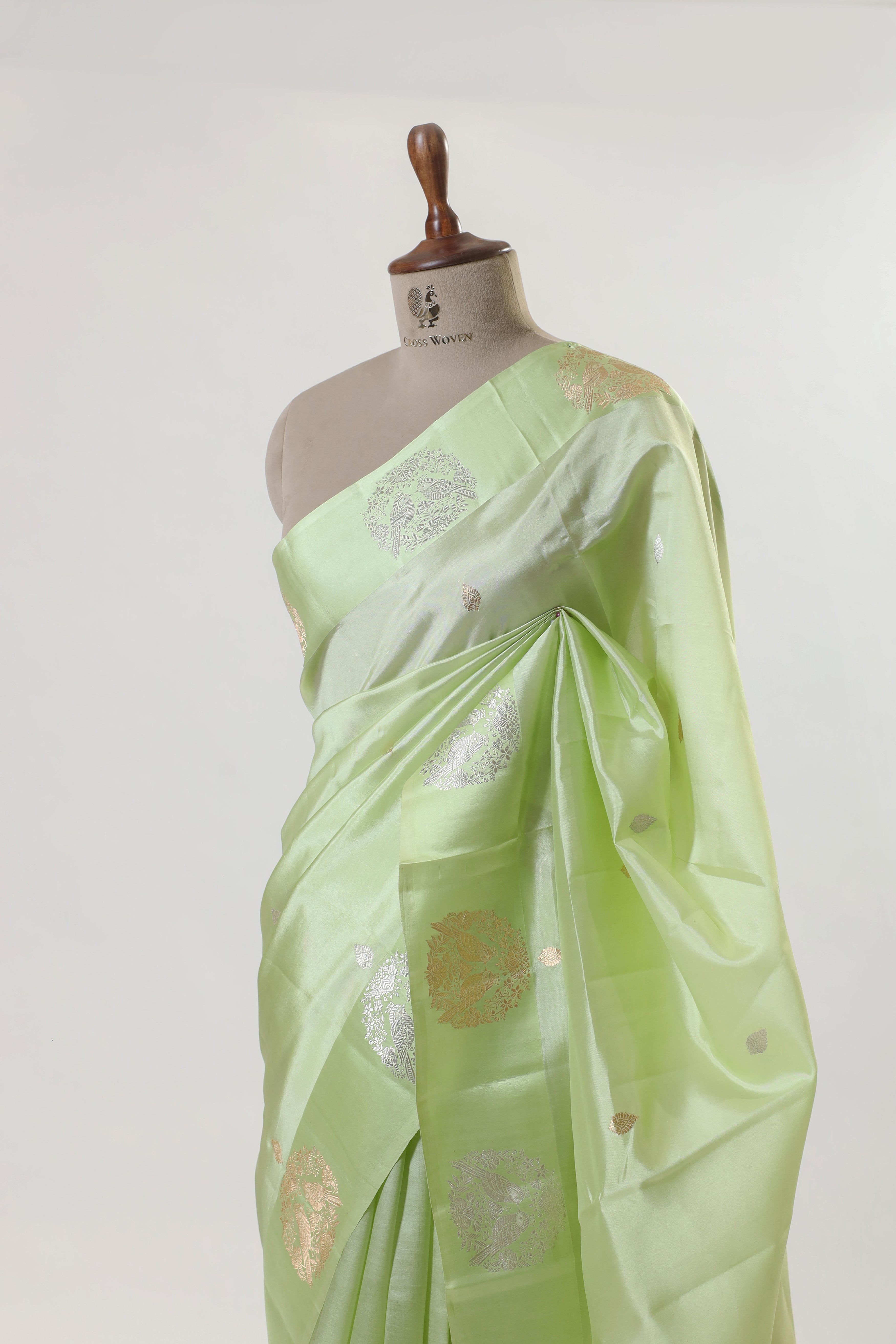 Mint Green Handwoven Pure Banarasi Katan Soft Silk Saree