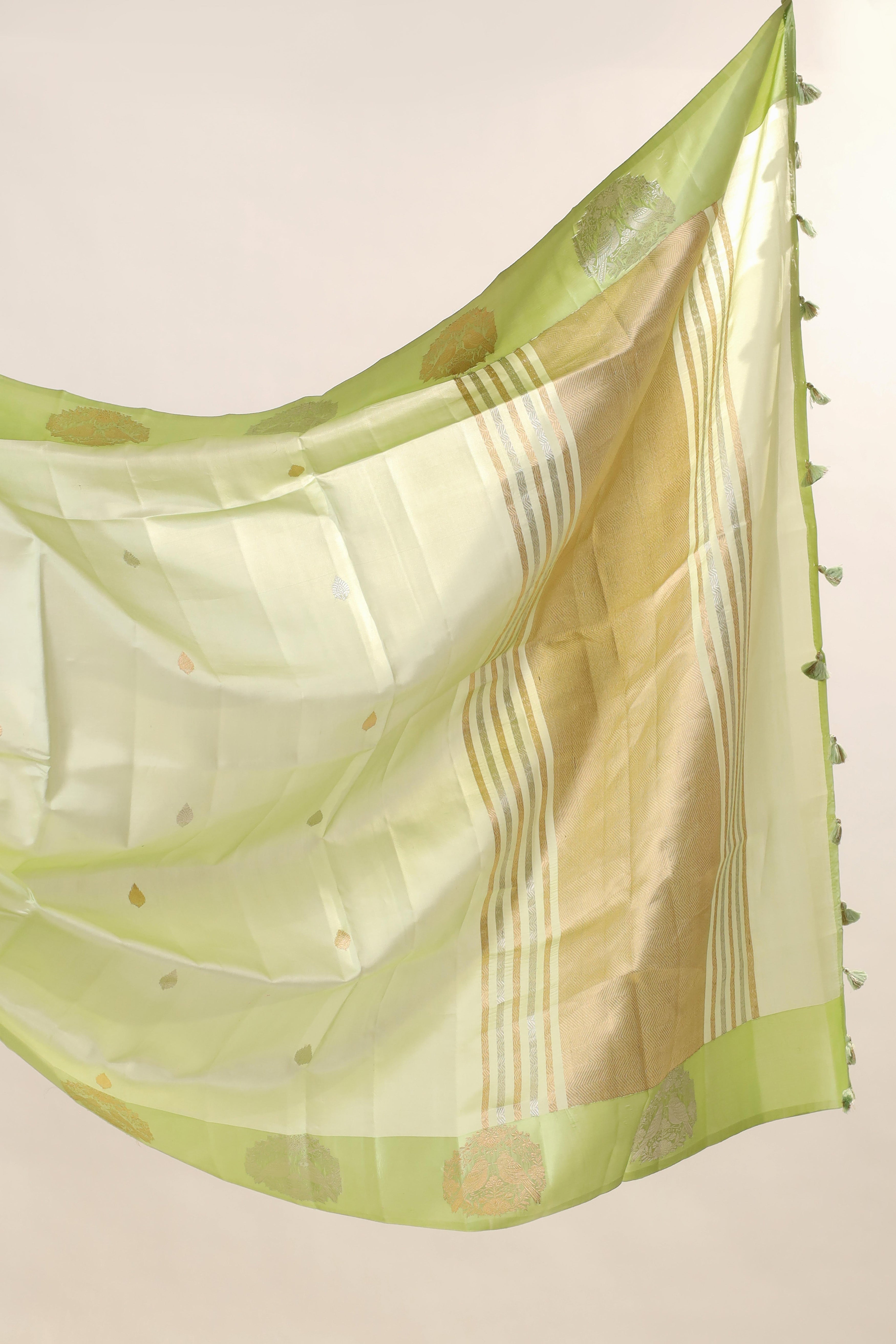 Mint Green Handwoven Pure Banarasi Katan Soft Silk Saree