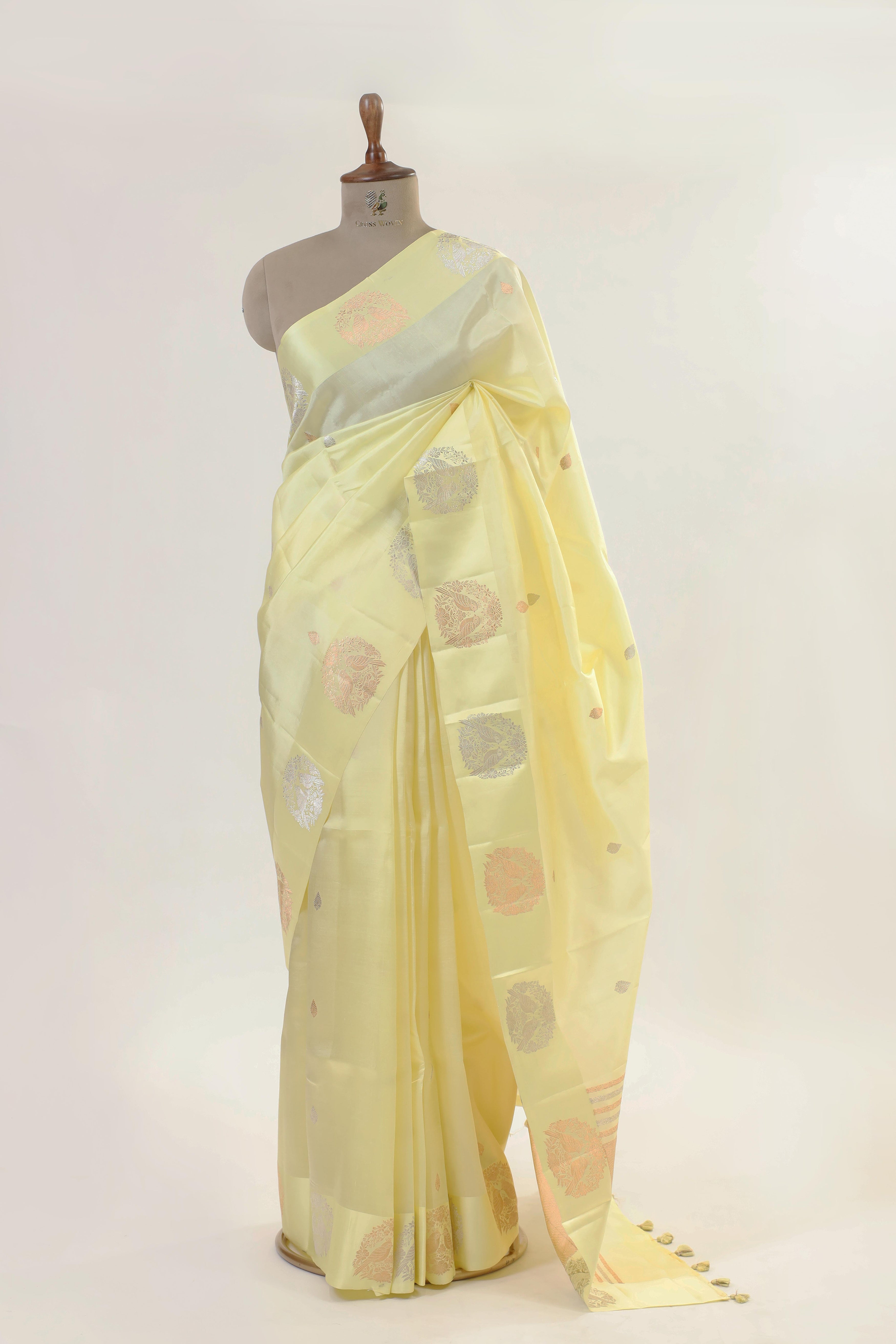 Butter Yellow Handwoven Pure Banarasi Soft Silk Saree
