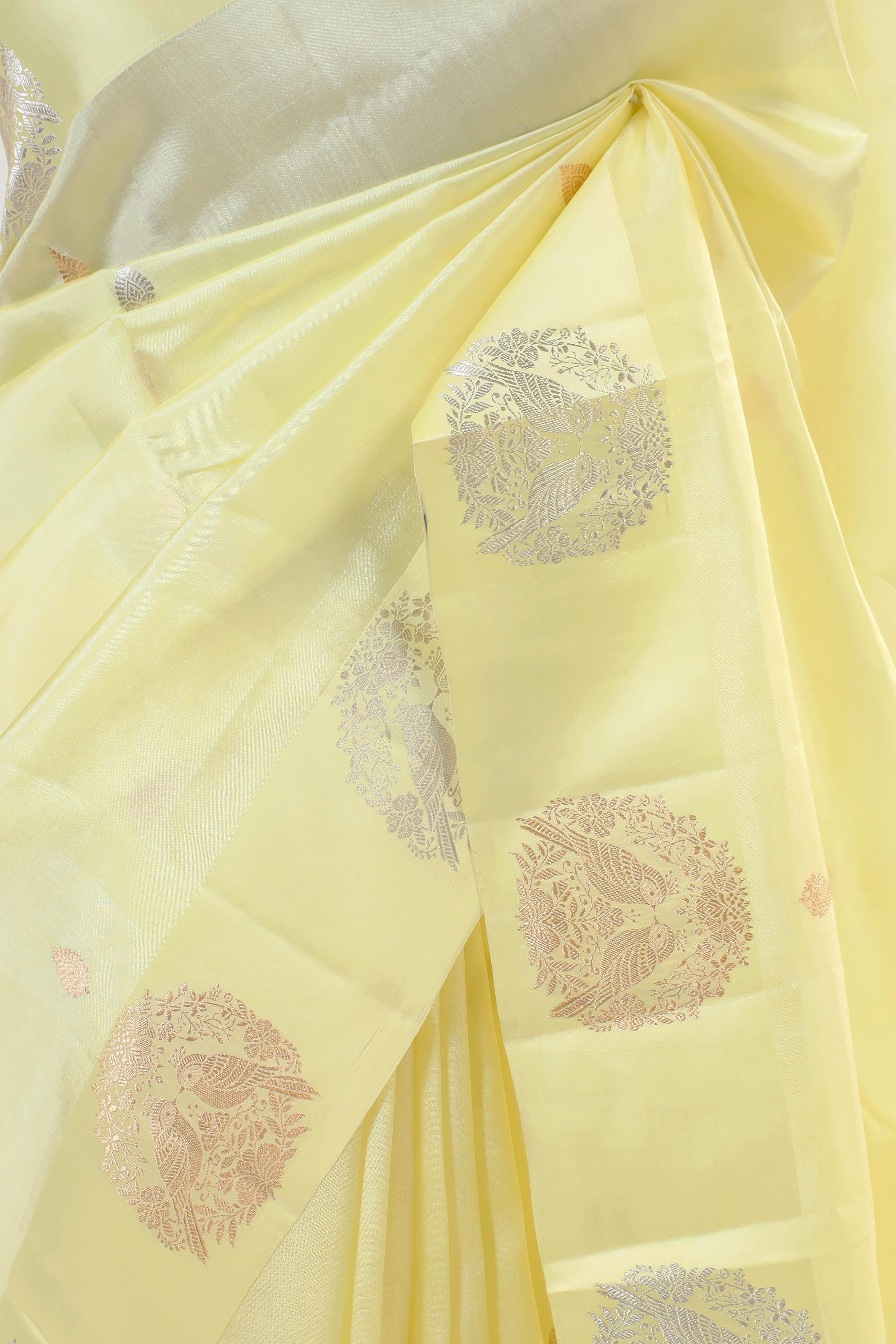 Butter Yellow Handwoven Pure Banarasi Soft Silk Saree