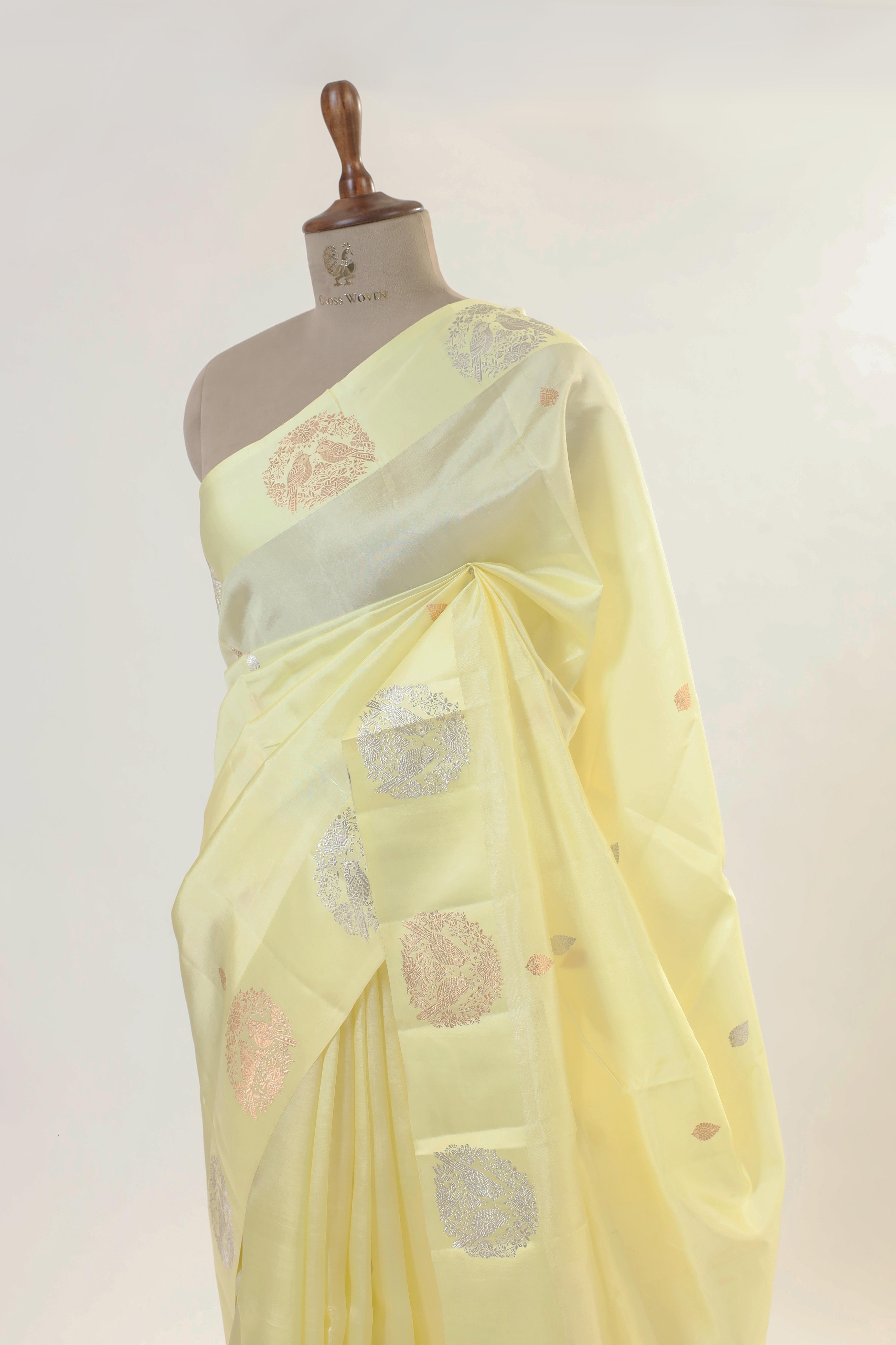 Butter Yellow Handwoven Pure Banarasi Soft Silk Saree