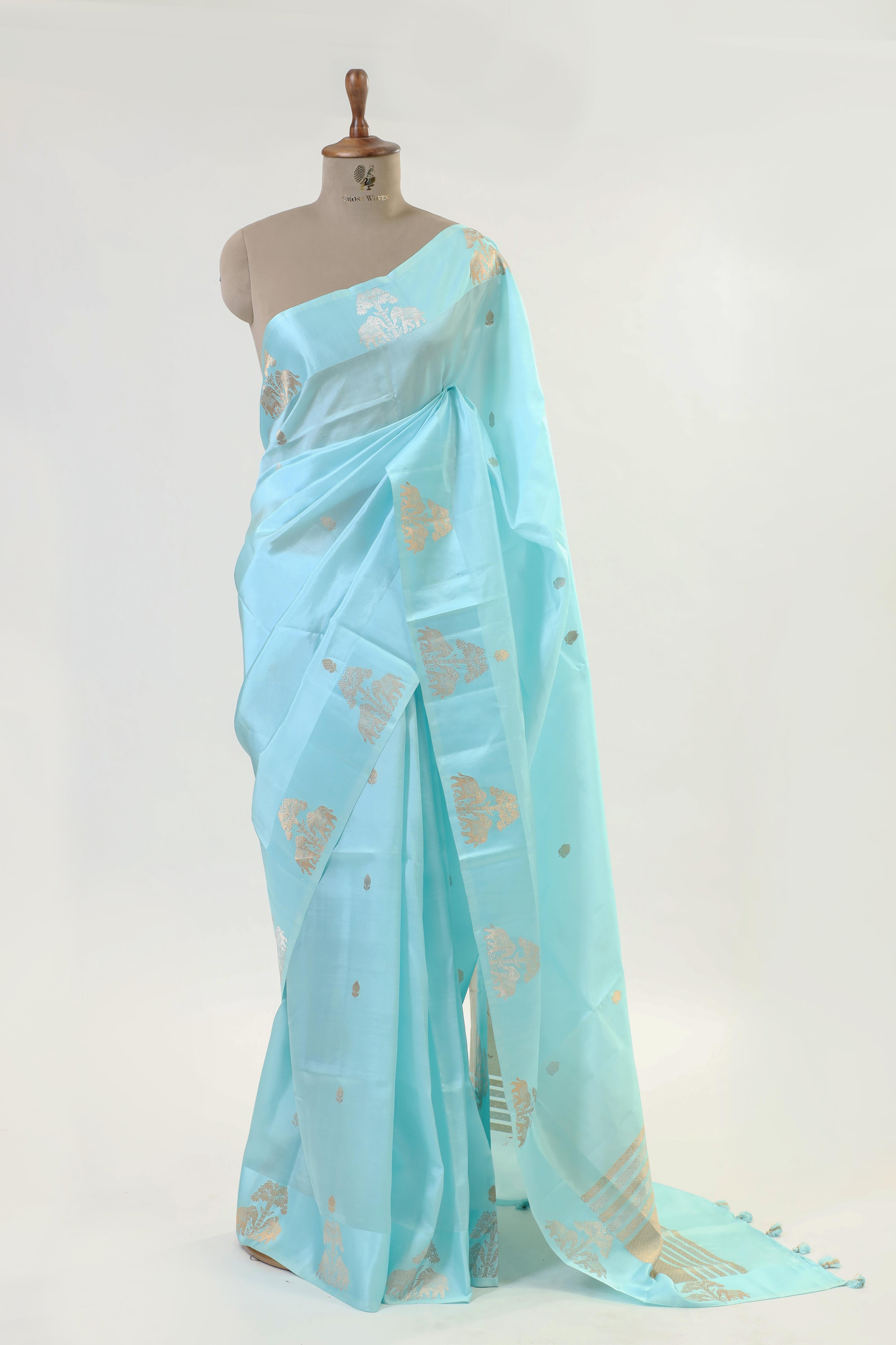 Celeste Blue Handwoven Pure Banarasi Katan Soft Silk Saree