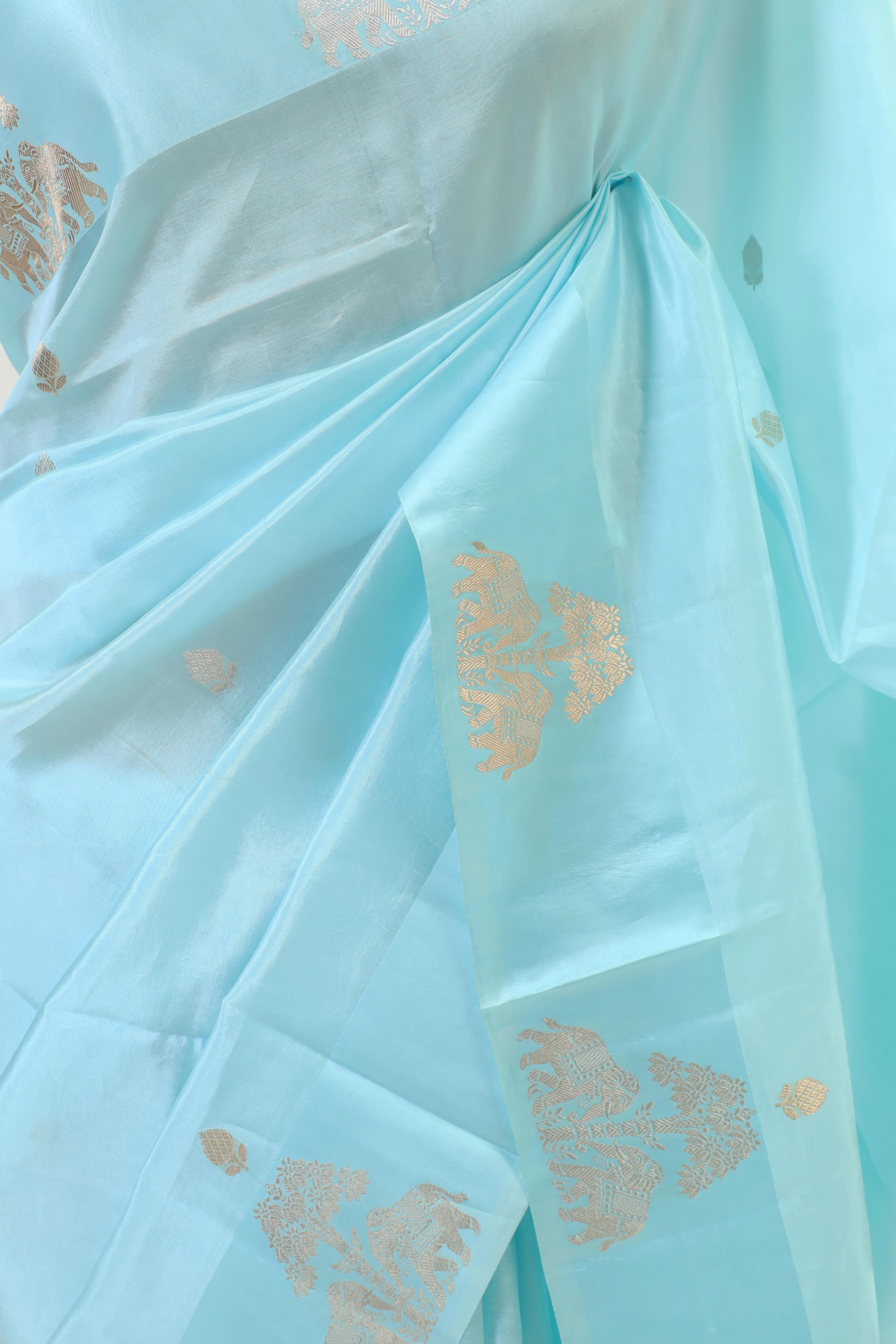 Celeste Blue Handwoven Pure Banarasi Katan Soft Silk Saree