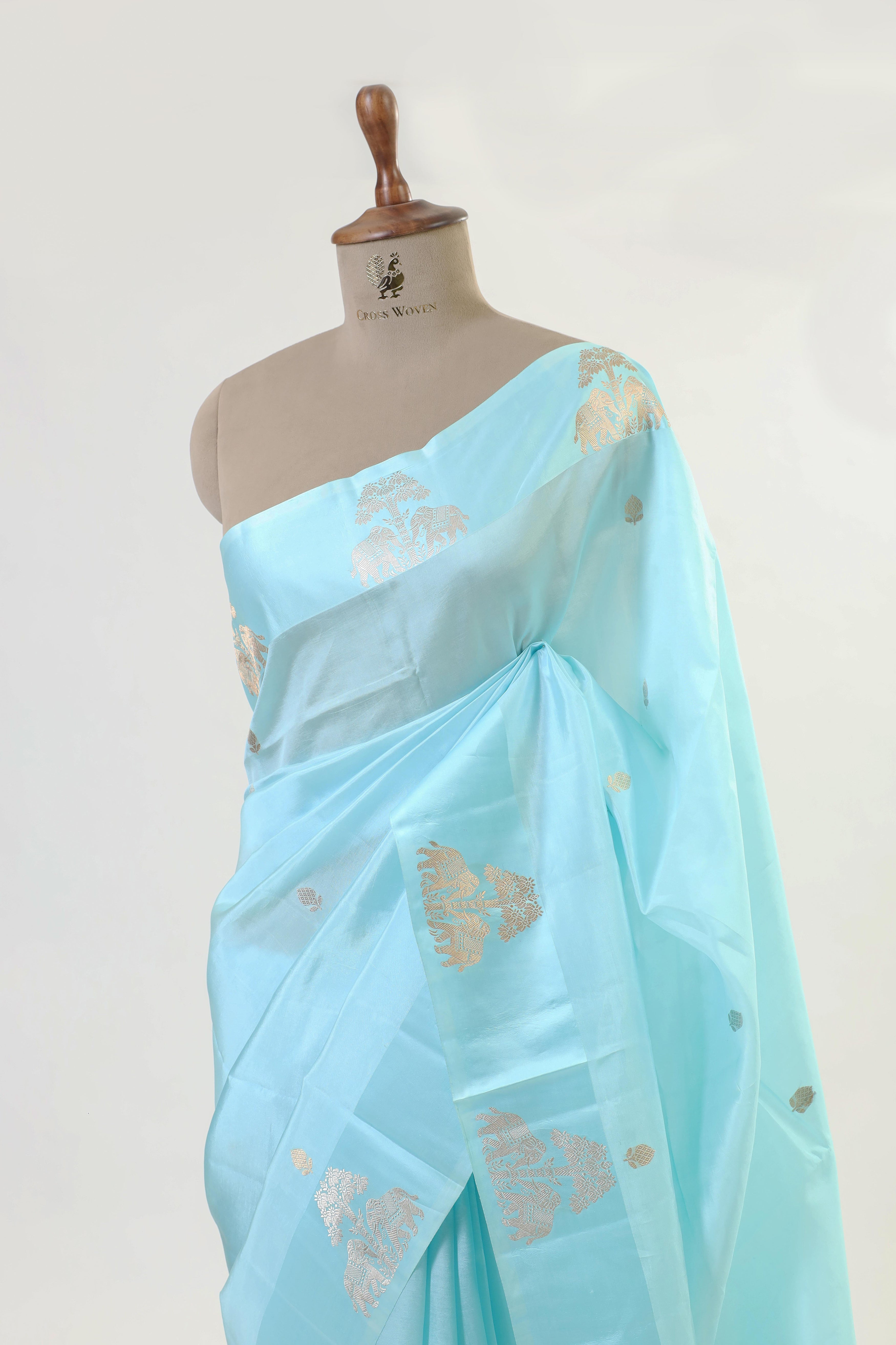 Celeste Blue Handwoven Pure Banarasi Katan Soft Silk Saree