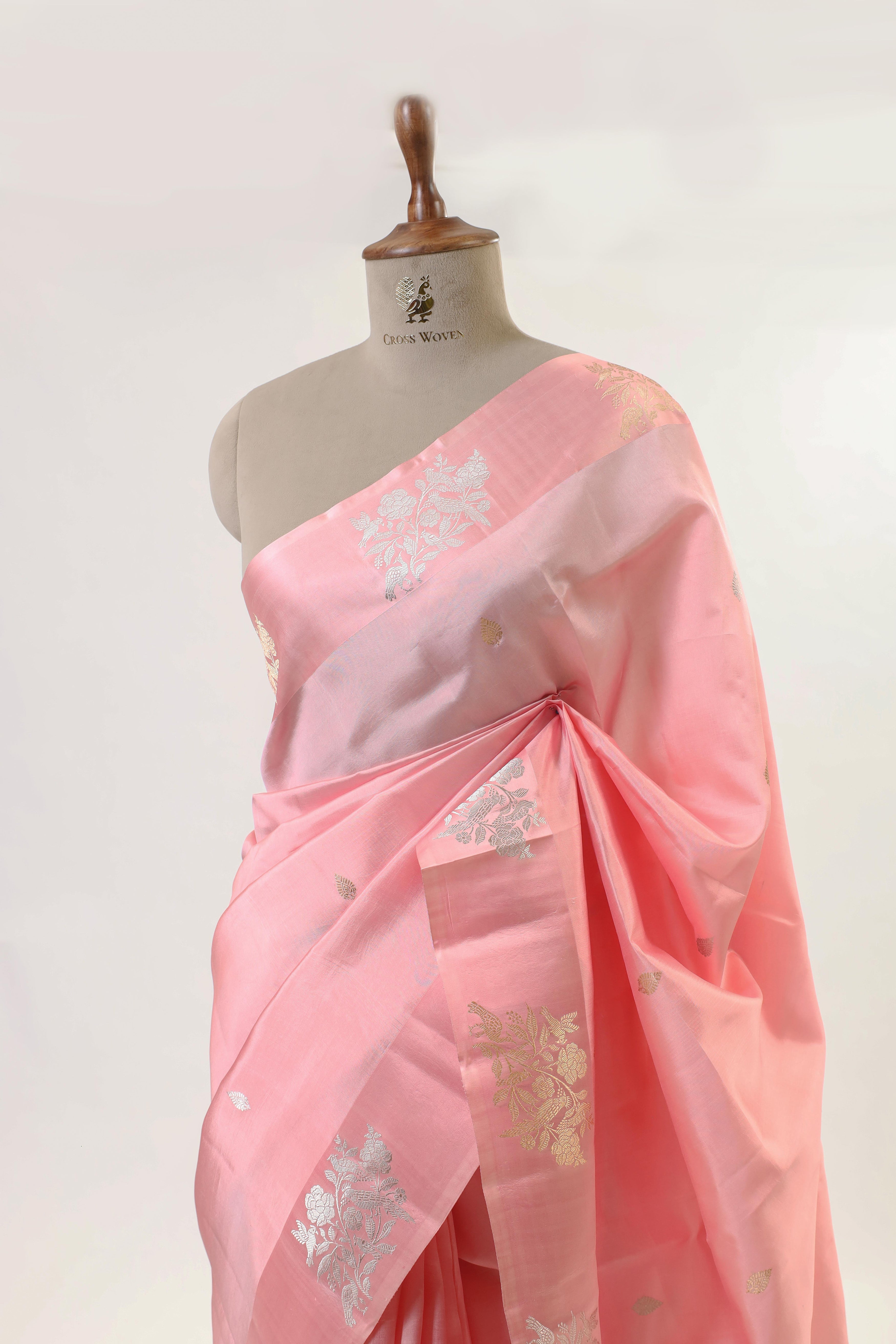 Flamingo Pink Handwoven Pure Banarasi Katan Soft Silk Saree