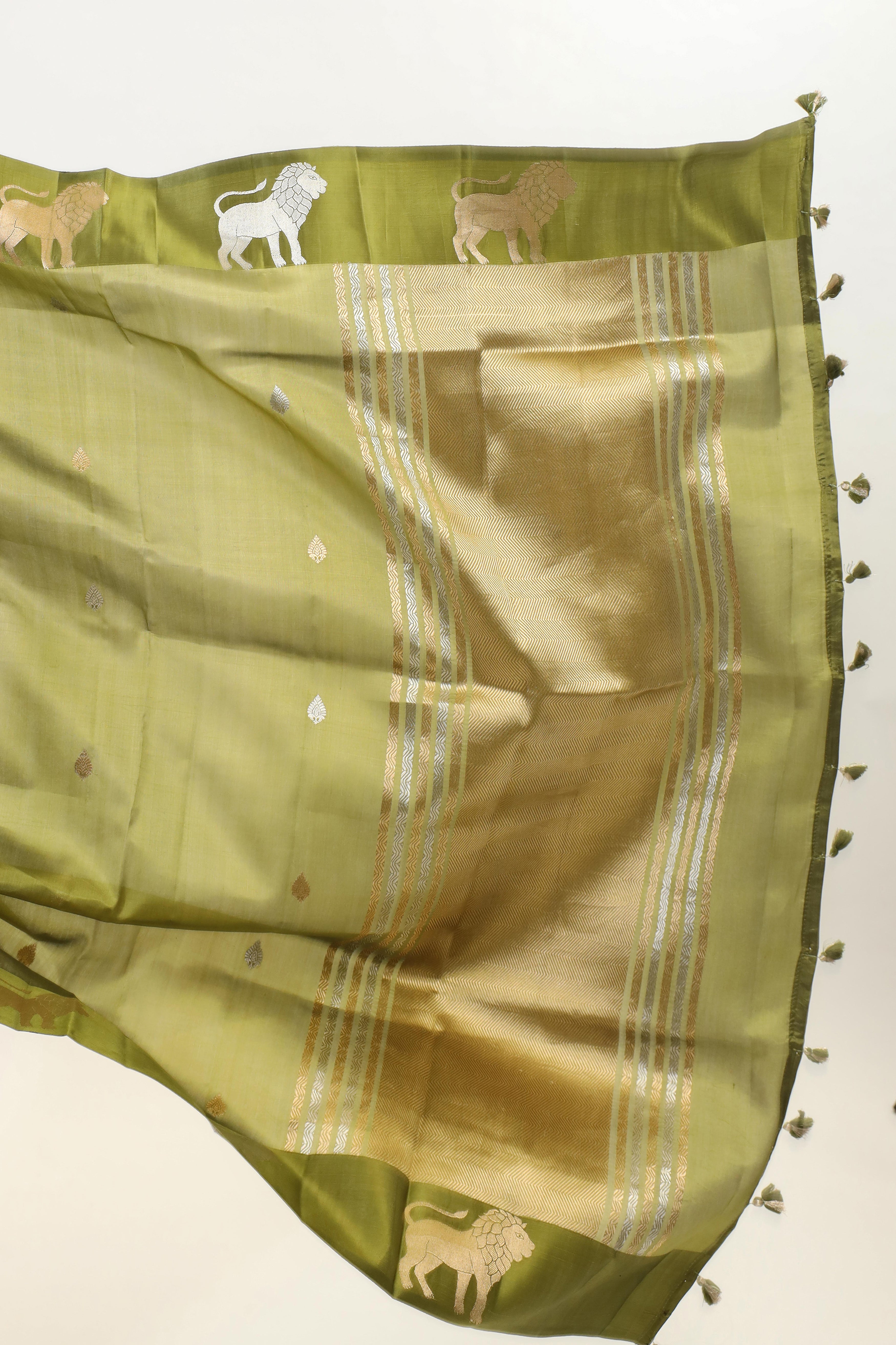 Army Green Handwoven Pure Banarasi Katan Soft Silk Saree