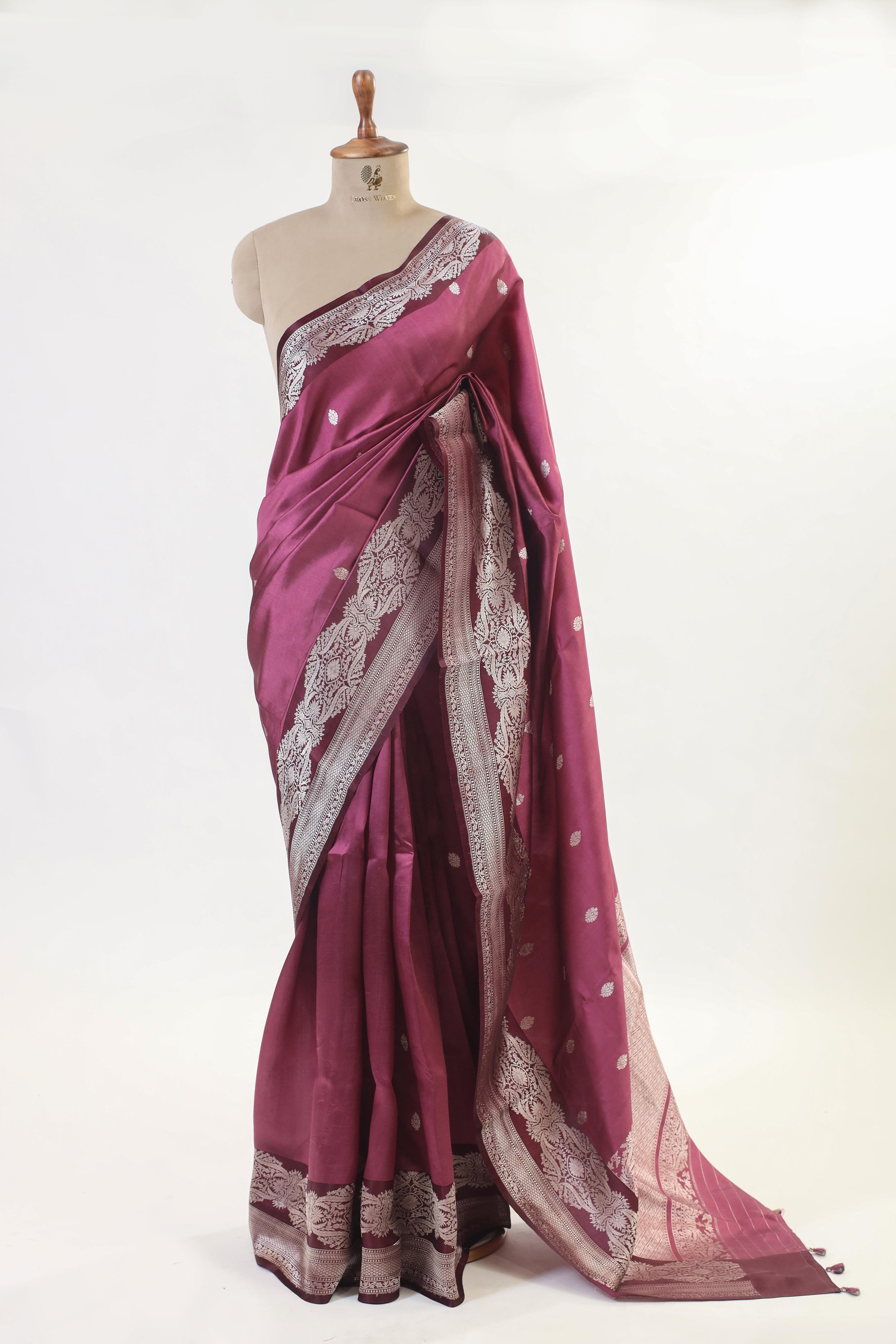 Burgundy Maroon Handwoven Pure Banarasi Katan Soft Silk Saree
