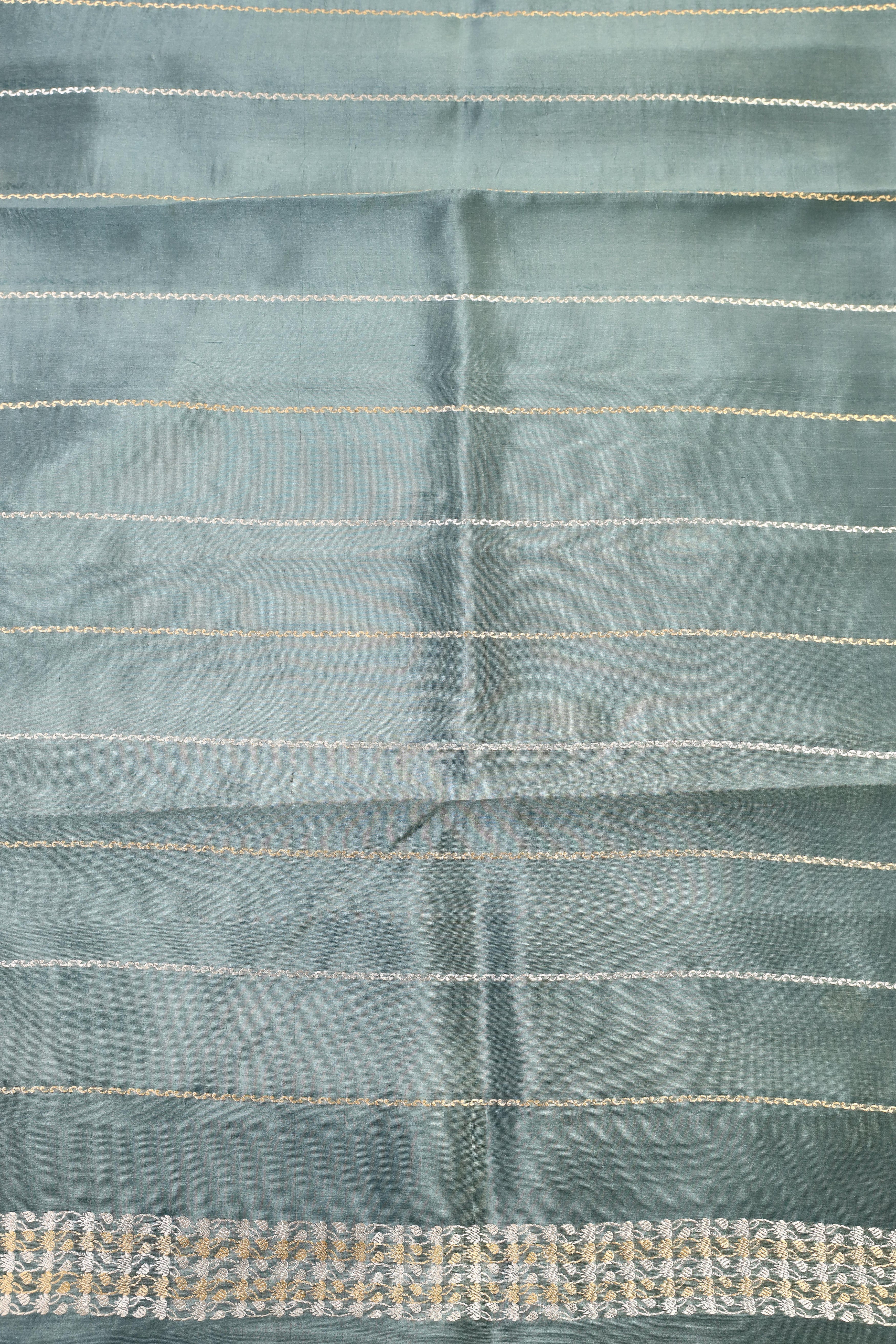 Teal Blue Handwoven Pure Banarasi Katan Soft Silk Saree